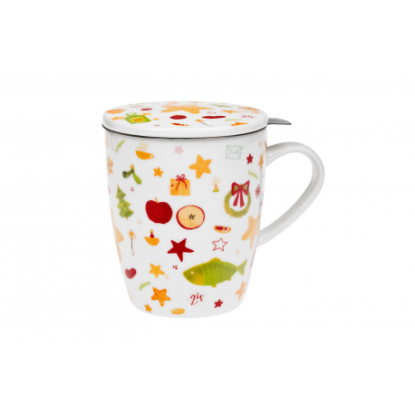 Oxalis Vánoční tradice - porcelánový hrnek s nerez. sítkem a pokličkou 0,35 l