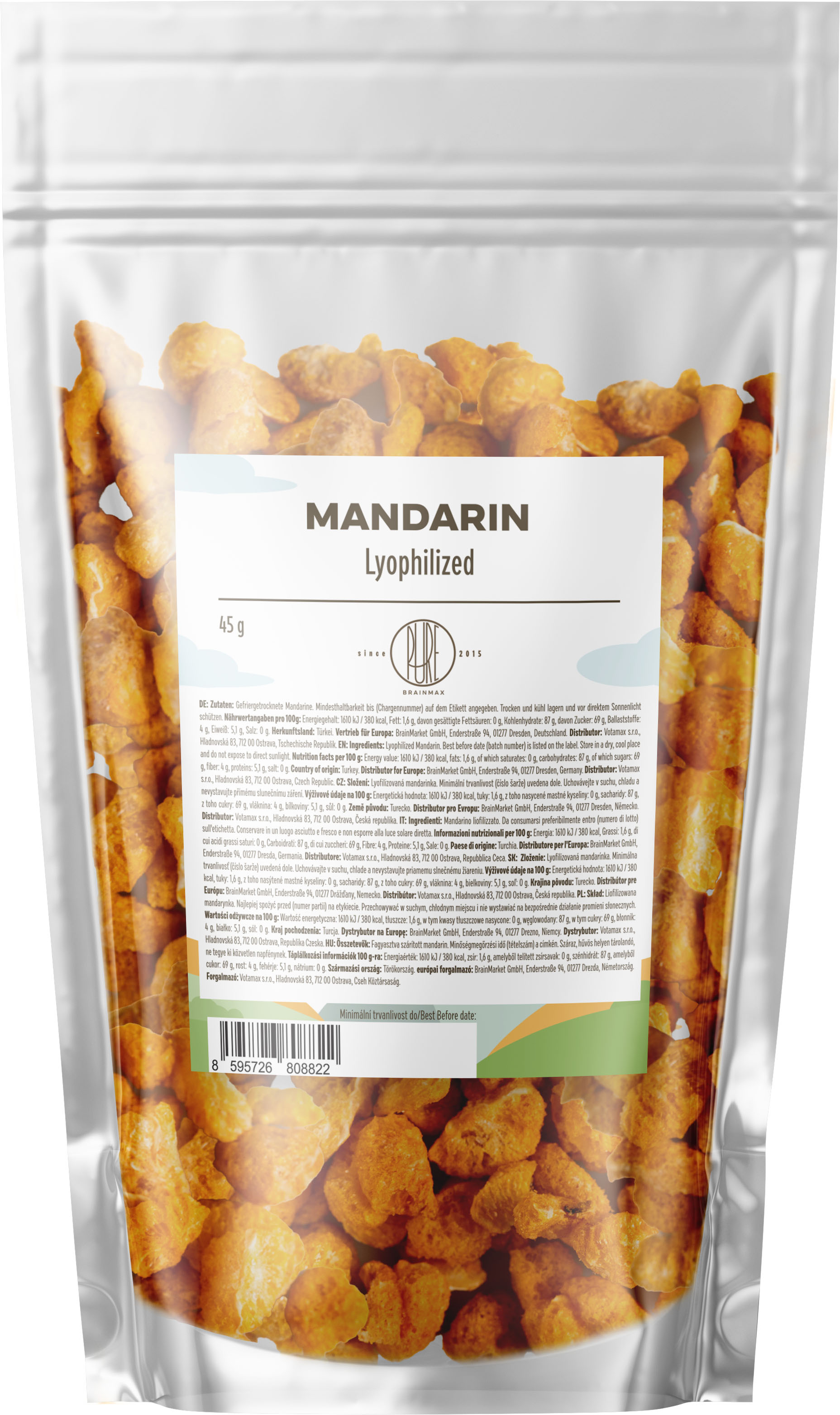 BrainMax Pure Liofilizowane mandarynki, 45 g