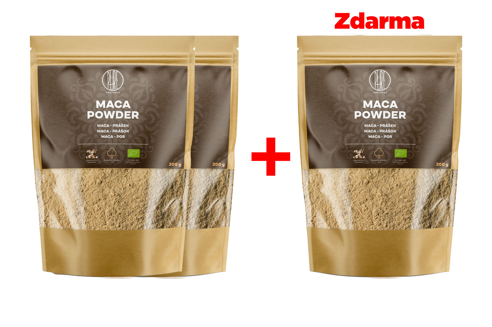 E-shop BrainMax Pure Maca BIO prášok, 200 g, 2+1 ZDARMA