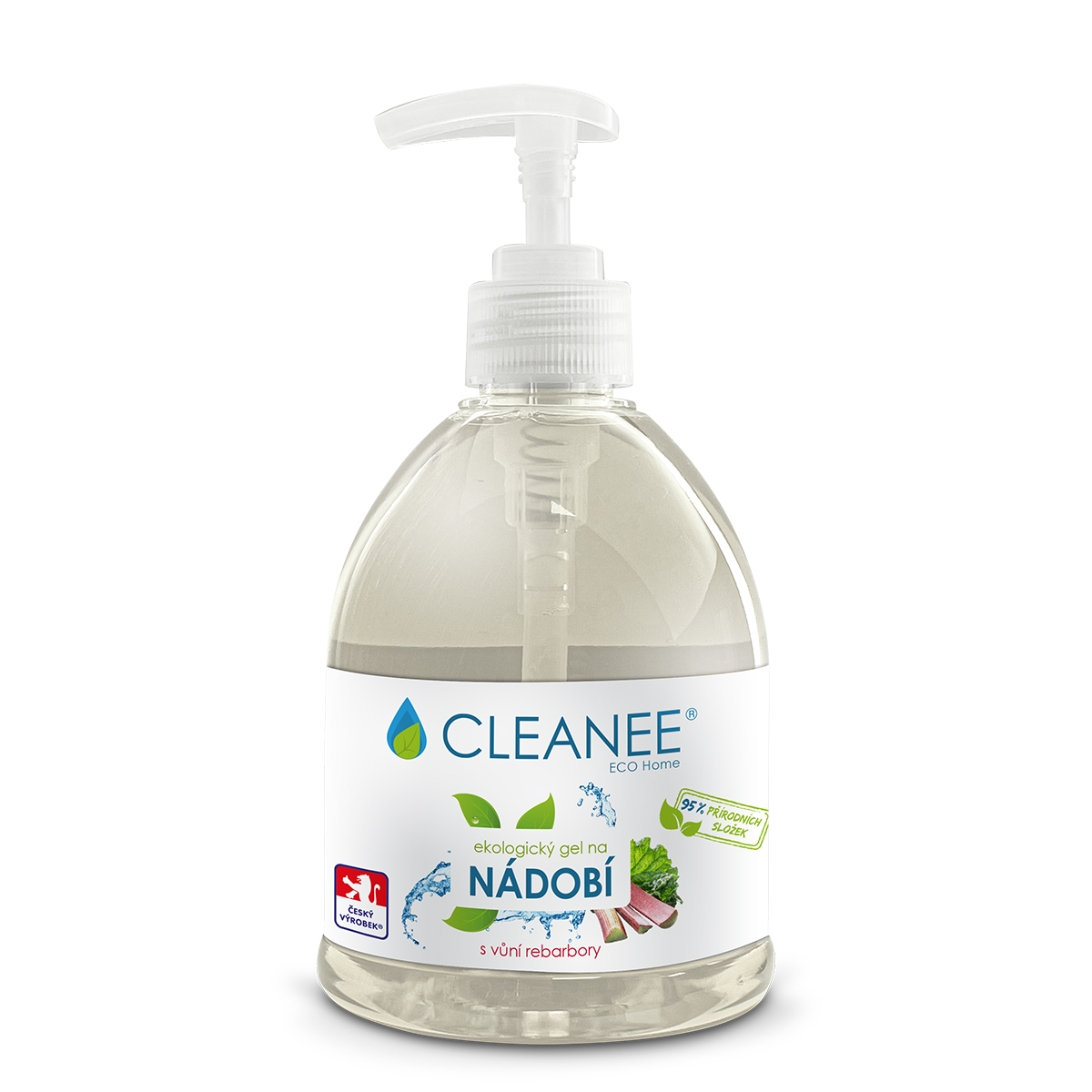 Cleanee ECO gel na NÁDOBÍ s vůní rebarbory 500 ml s dávkovačem