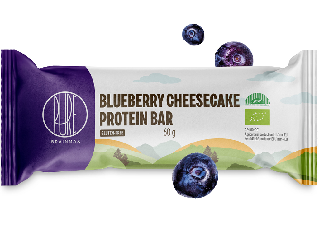 BrainMax Pure Proteinová tyčinka, Borůvkový cheesecake, 60 g Obrázek