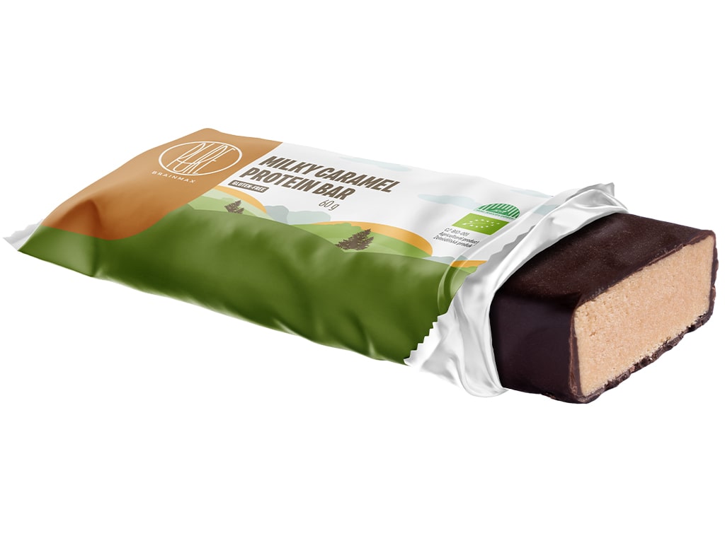 BrainMax Pure Proteinová tyčinka, mléčný karamel, BIO, 60 g Obrázek