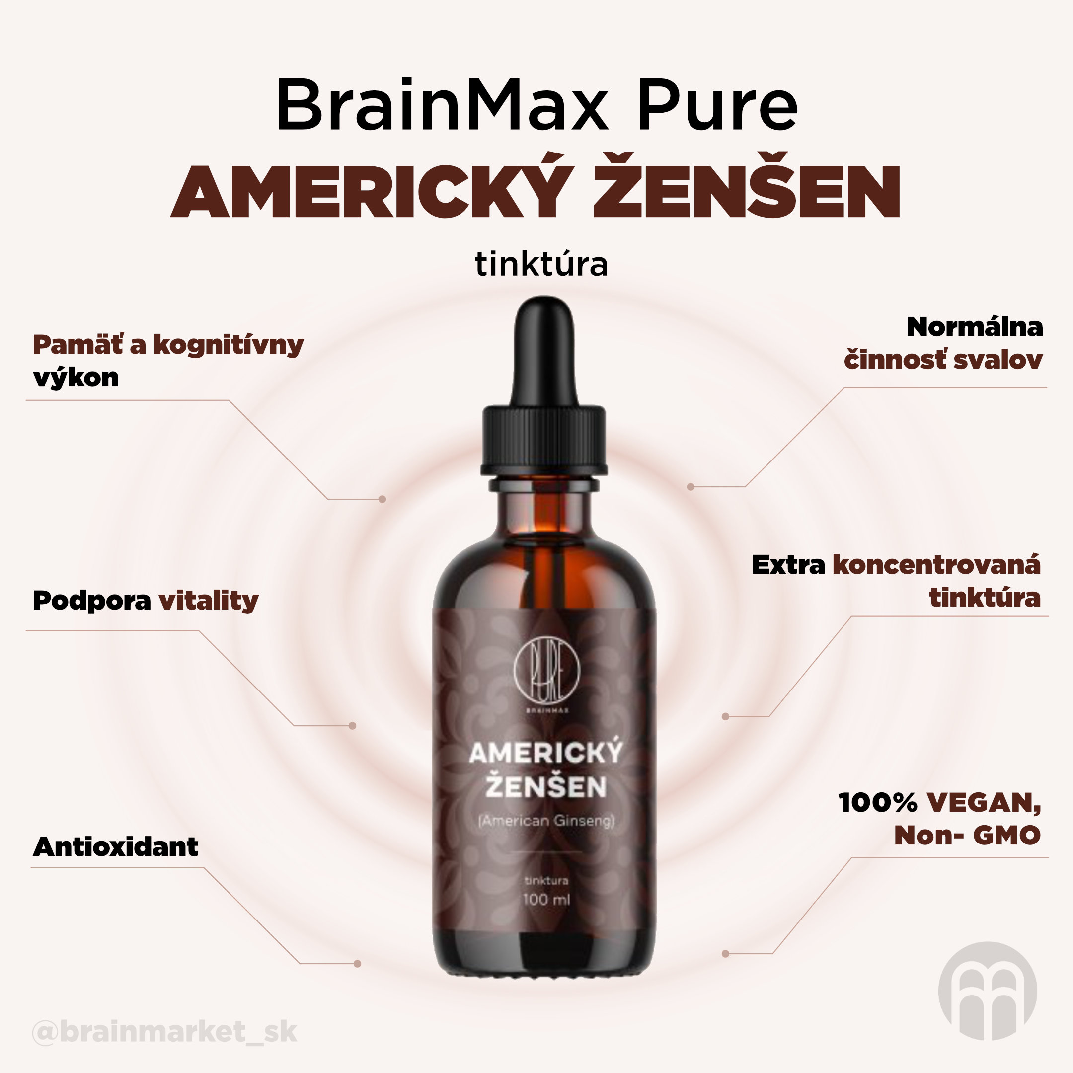 BrainMax Pure Americký ženšen (American Ginseng) tinktura 1:3, 100 ml Obrázek