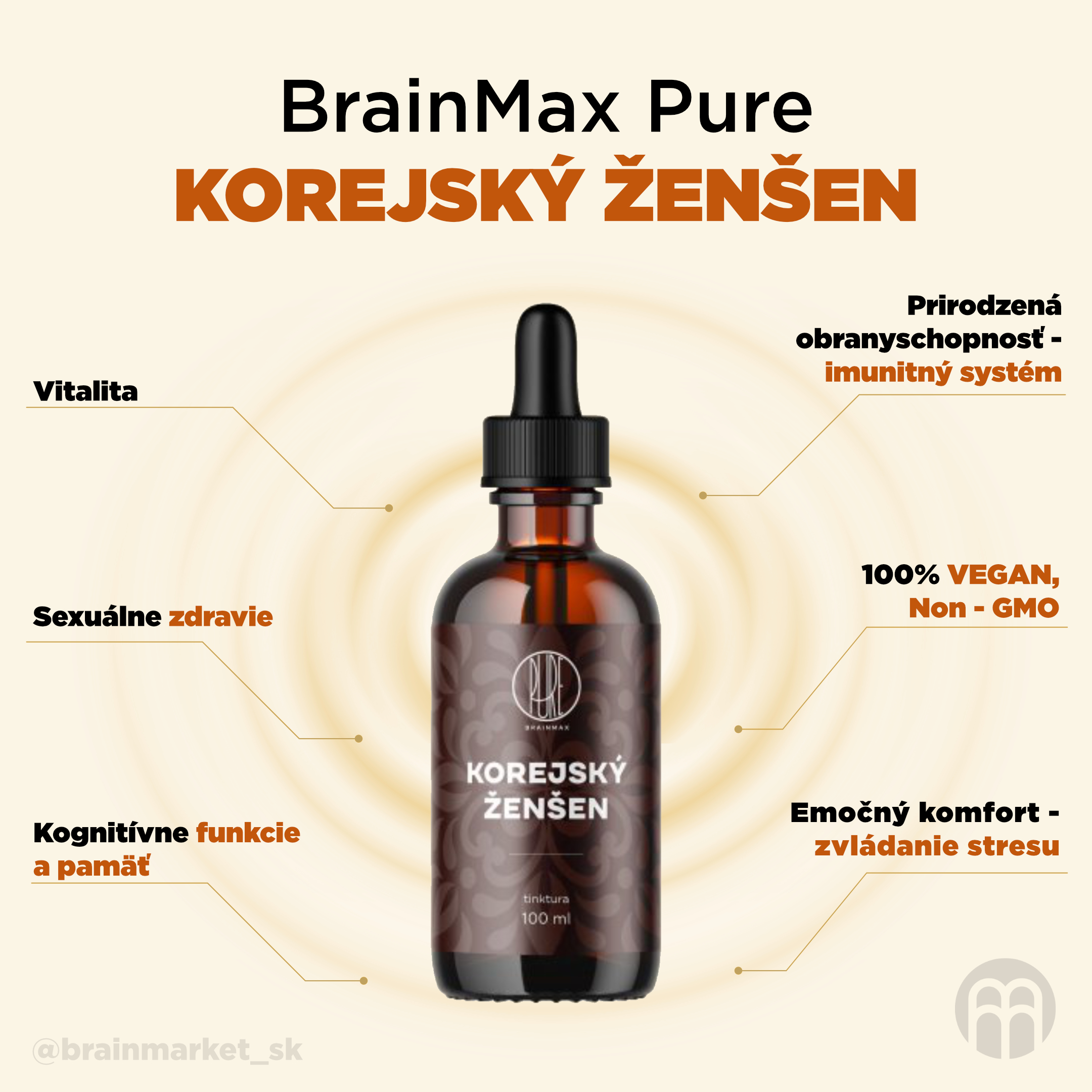 BrainMax Pure Korejský ženšen (Panax Ginseng) tinktura 1:3, 100 ml Obrázek