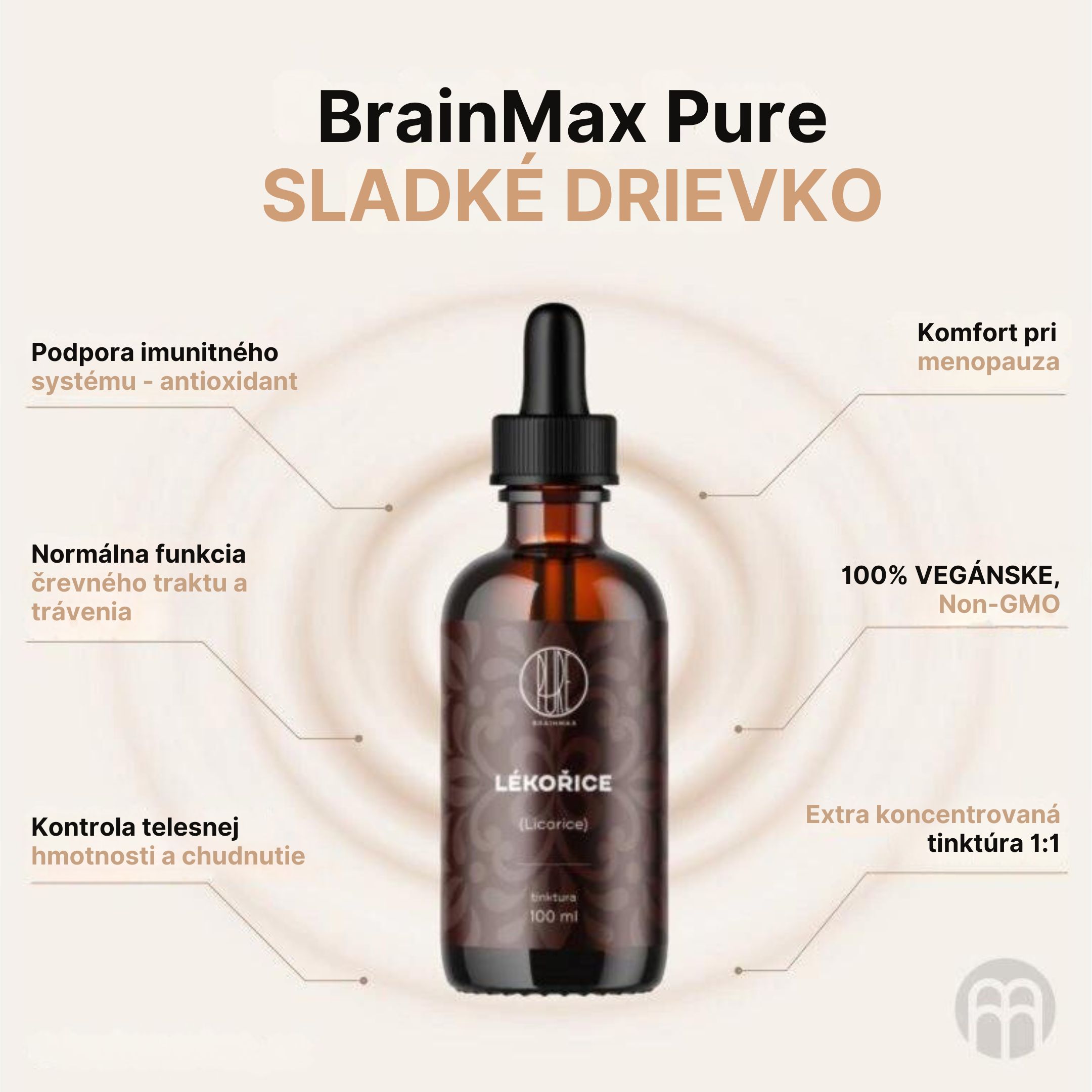 BrainMax Pure Lékořice (Liquorice root), tinktura 1:1, 100 ml Obrázek