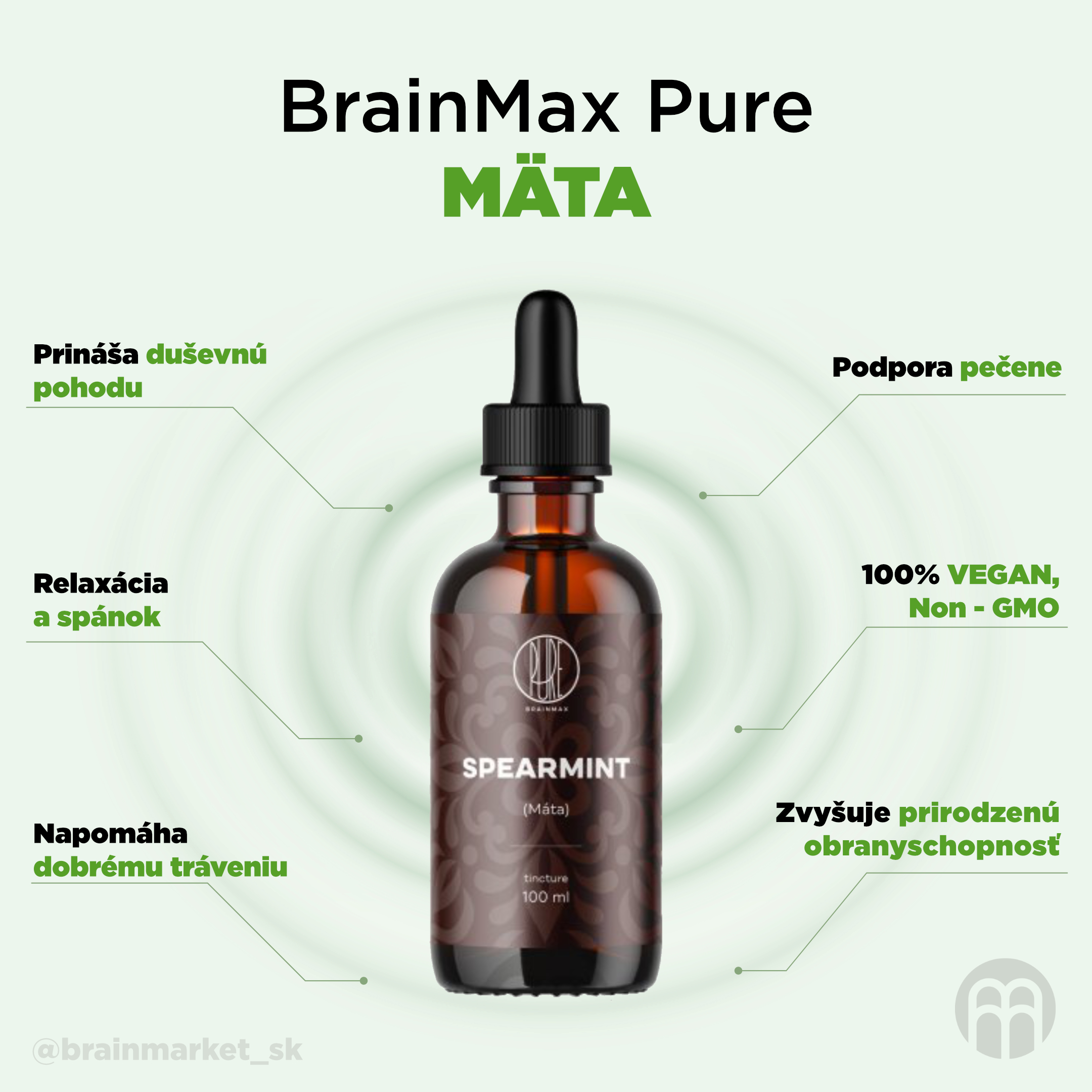 BrainMax Pure Máta (Spearmint) tinktura 1:4, 100 ml Obrázek