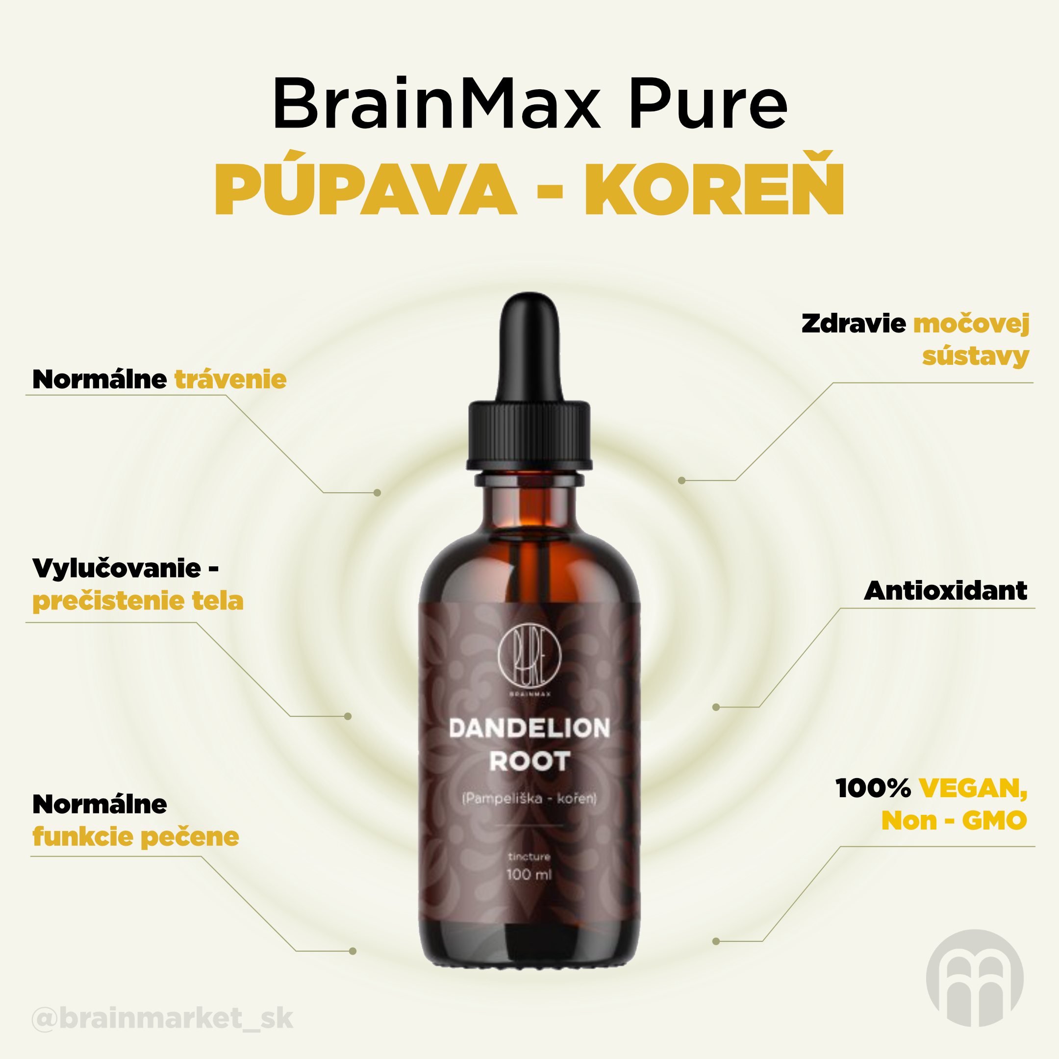 BrainMax Pure Pampeliška kořen (Dandelion root) tinktura 1:3, 100 ml Obrázek