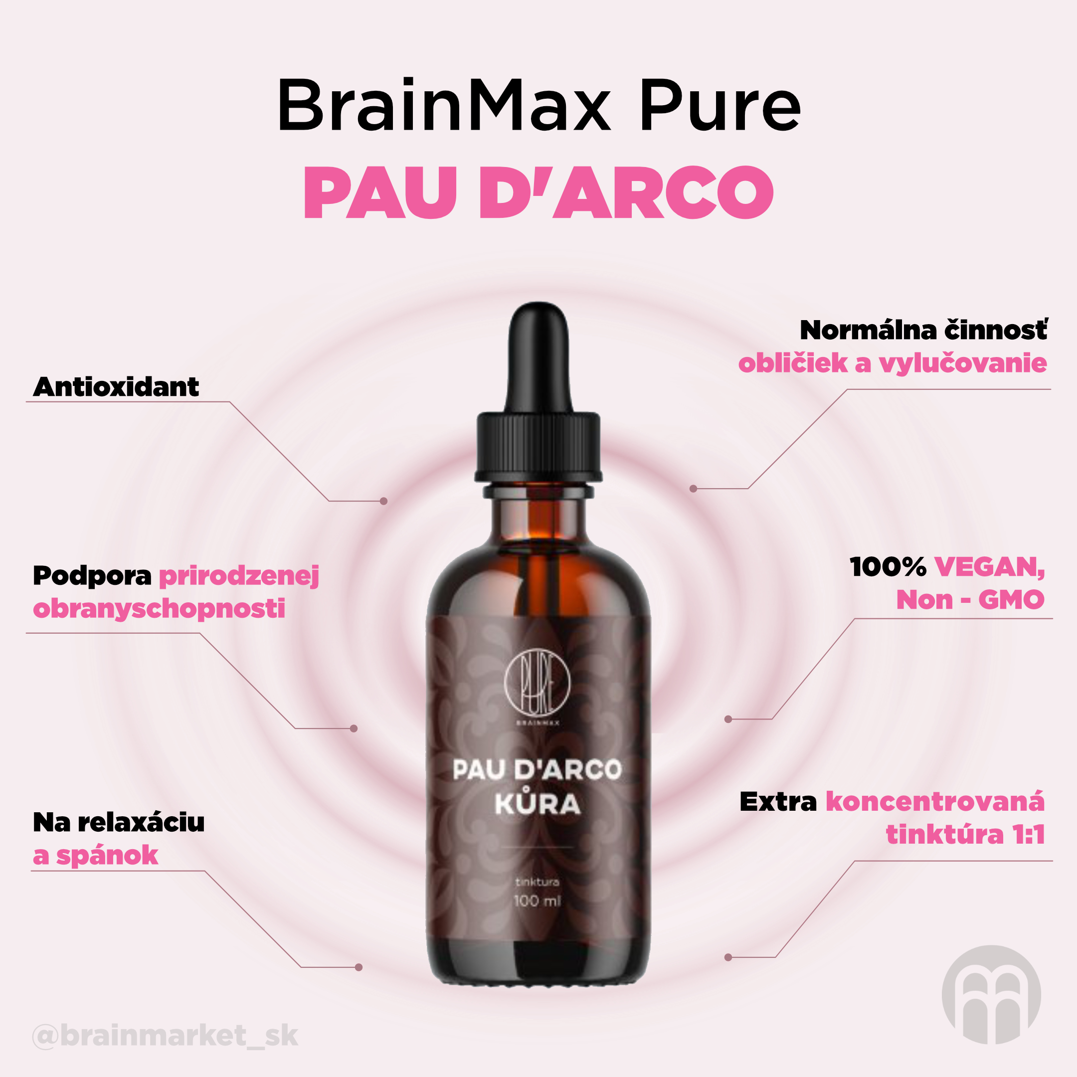 BrainMax Pure Pau D'Arco (Lapacho) kořen tinktura 1:1, 100 ml Obrázek