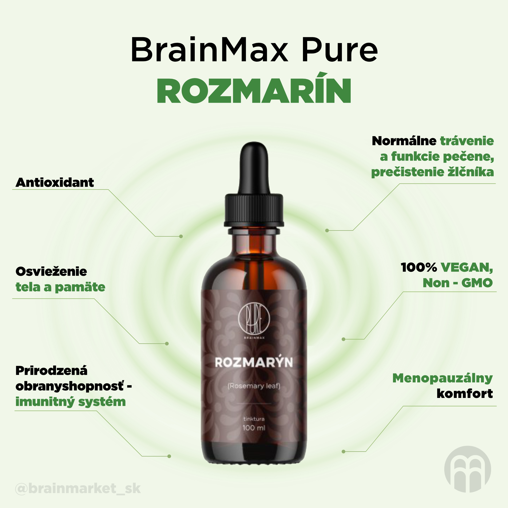 BrainMax Pure Rozmarýn (Rosemary leaf) tinktura 1:3, 100 ml Obrázek