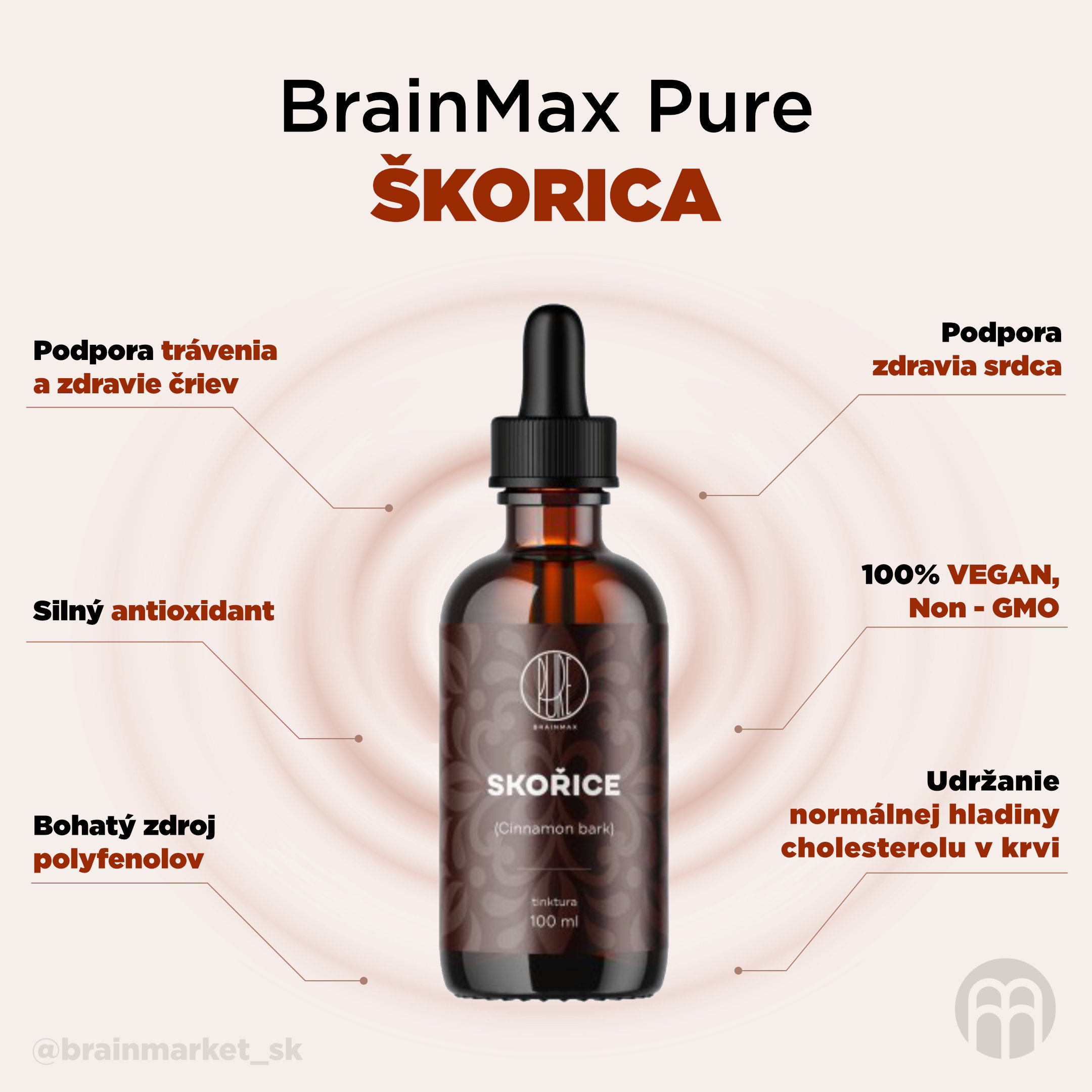 BrainMax Pure Skořice tinktura (Cinnamon bark) 1:3, 100 ml Obrázek