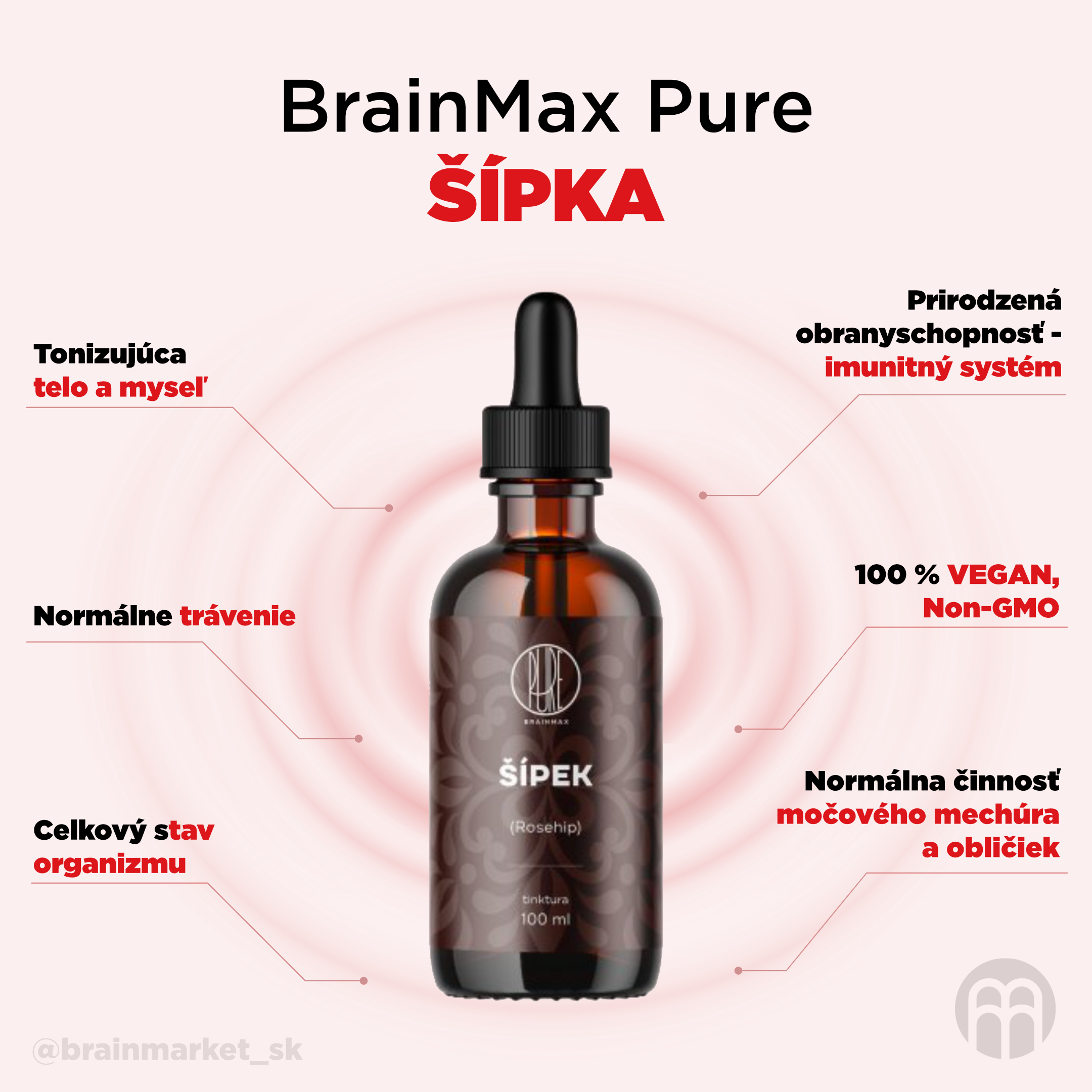 BrainMax Pure Šípek tinktura 1:3, 100 ml Obrázek
