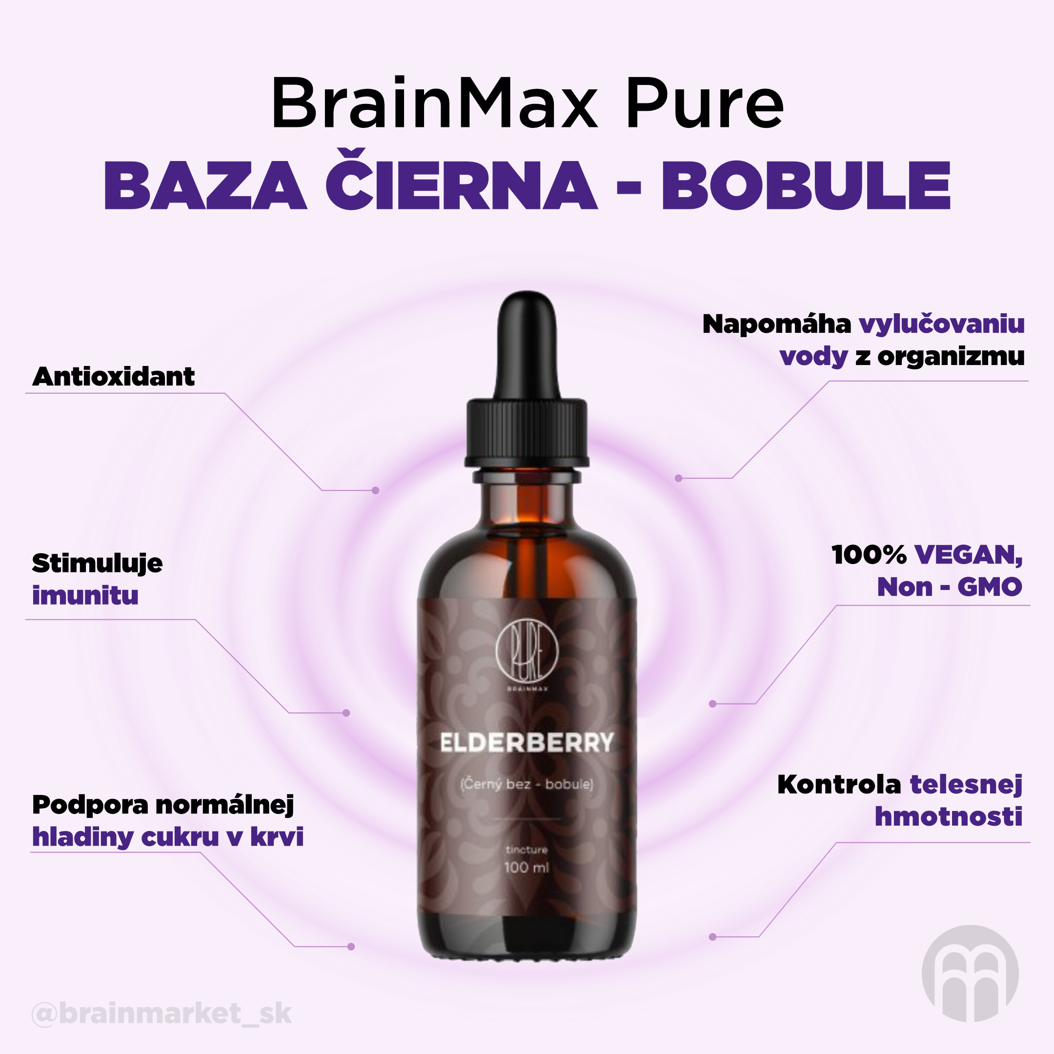 BrainMax Pure Černý bez bobule (Elderberry) tinktura 1:3, 100 ml Obrázek
