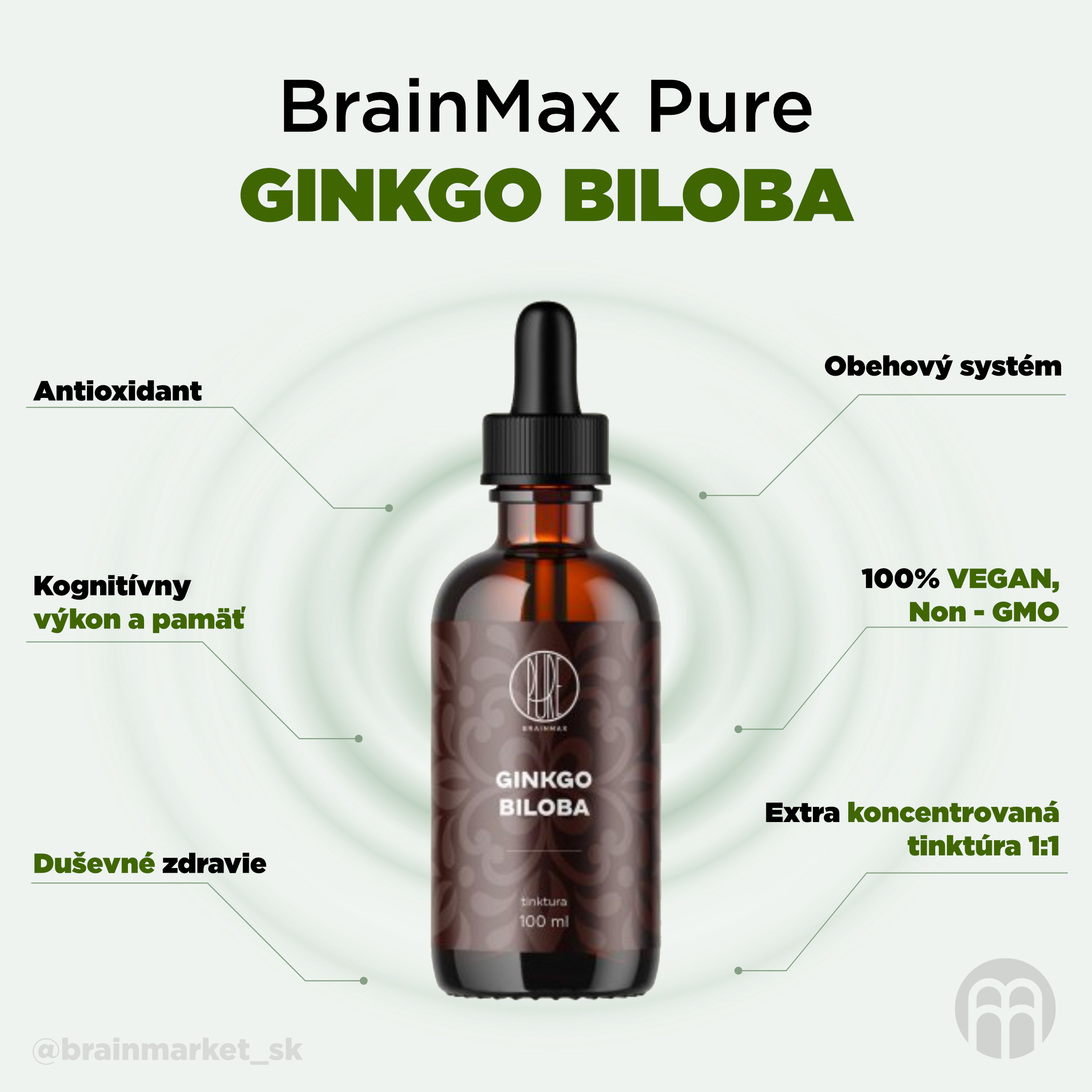 BrainMax Pure Ginkgo Biloba tinktura 1:1, 100 ml Obrázek