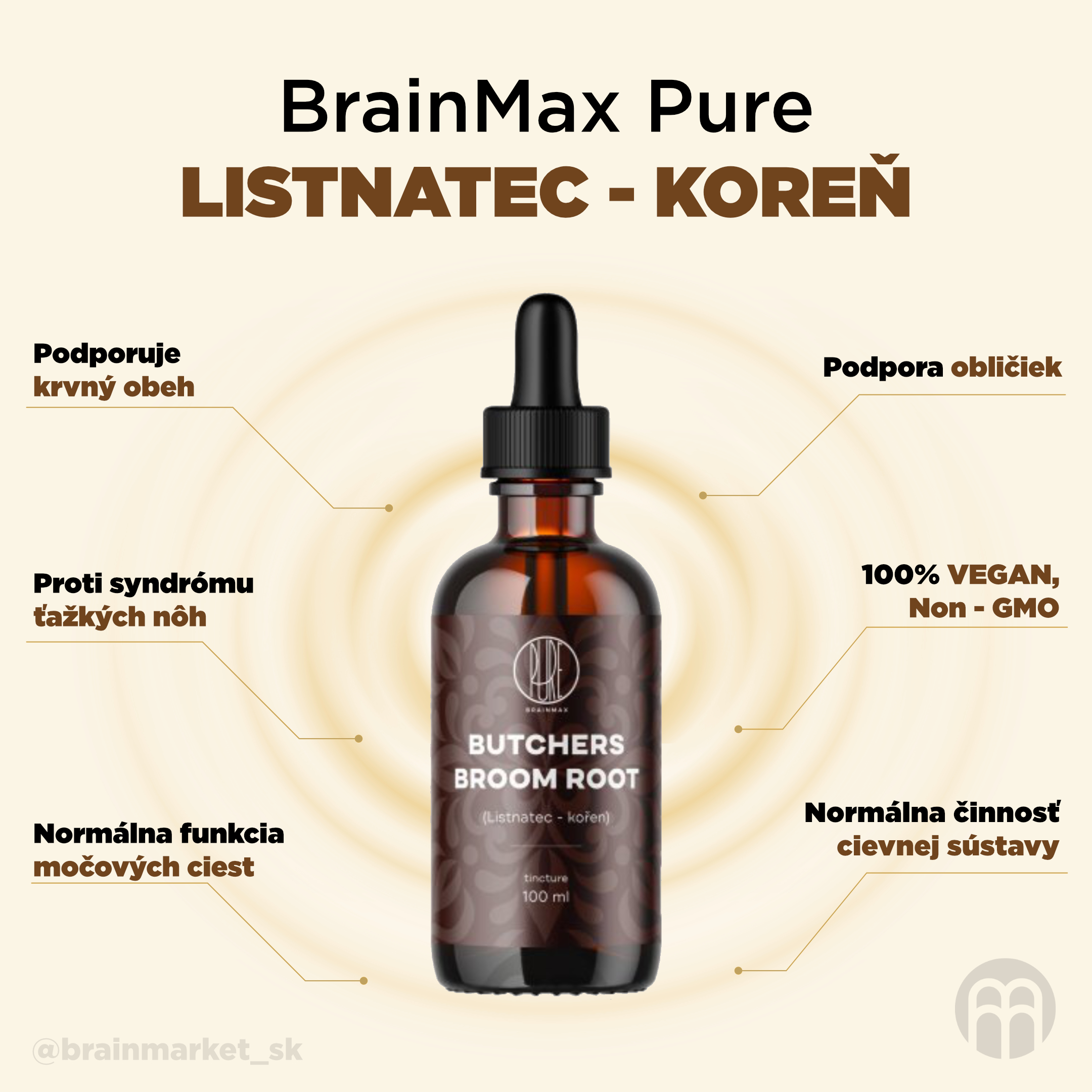 BrainMax Pure Listnatec kořen (Butchers Broom root) tinktura 1:3, 100 ml Obrázek