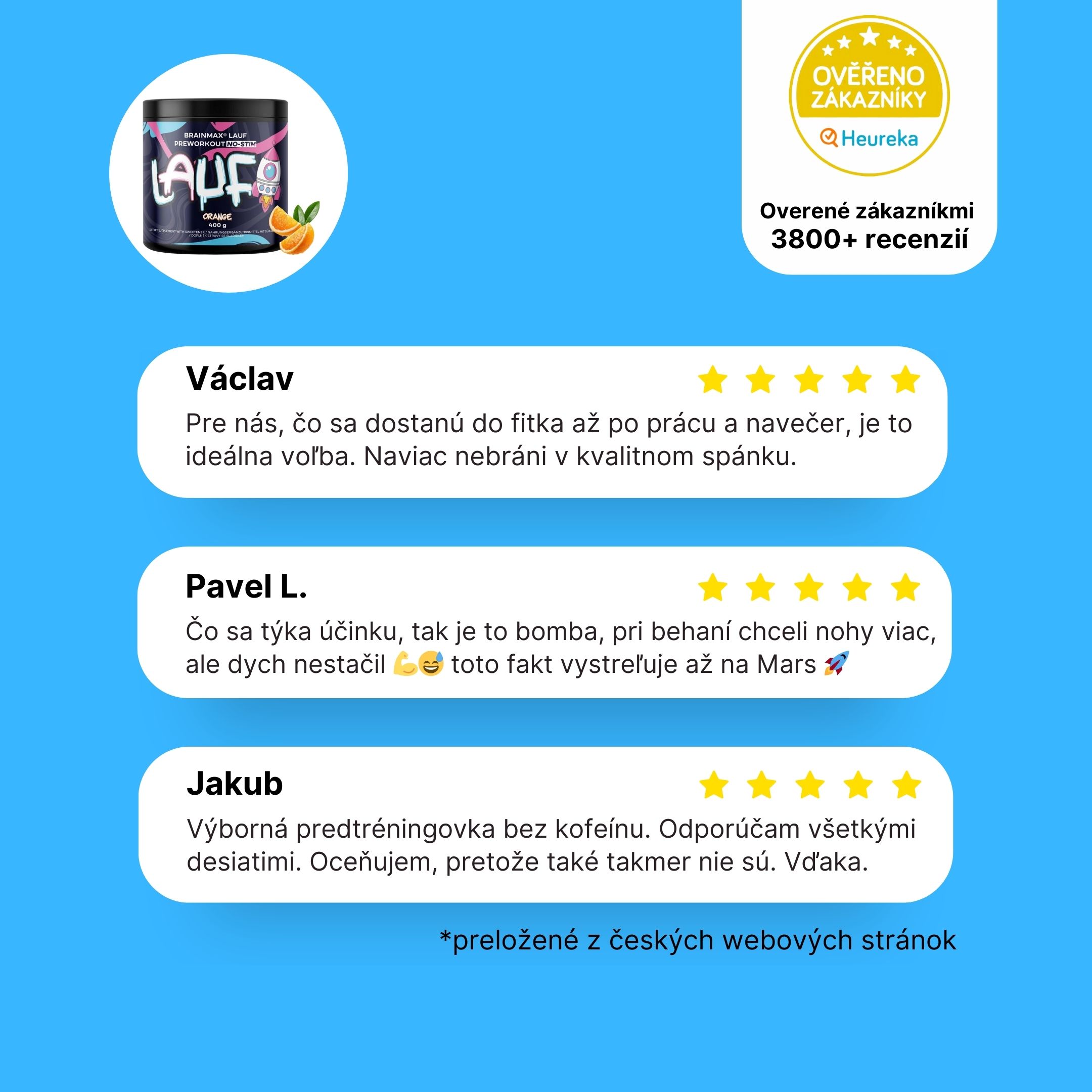 BrainMax Lauf Preworkout, free caffeine, červený pomeranč, 400 g Obrázek