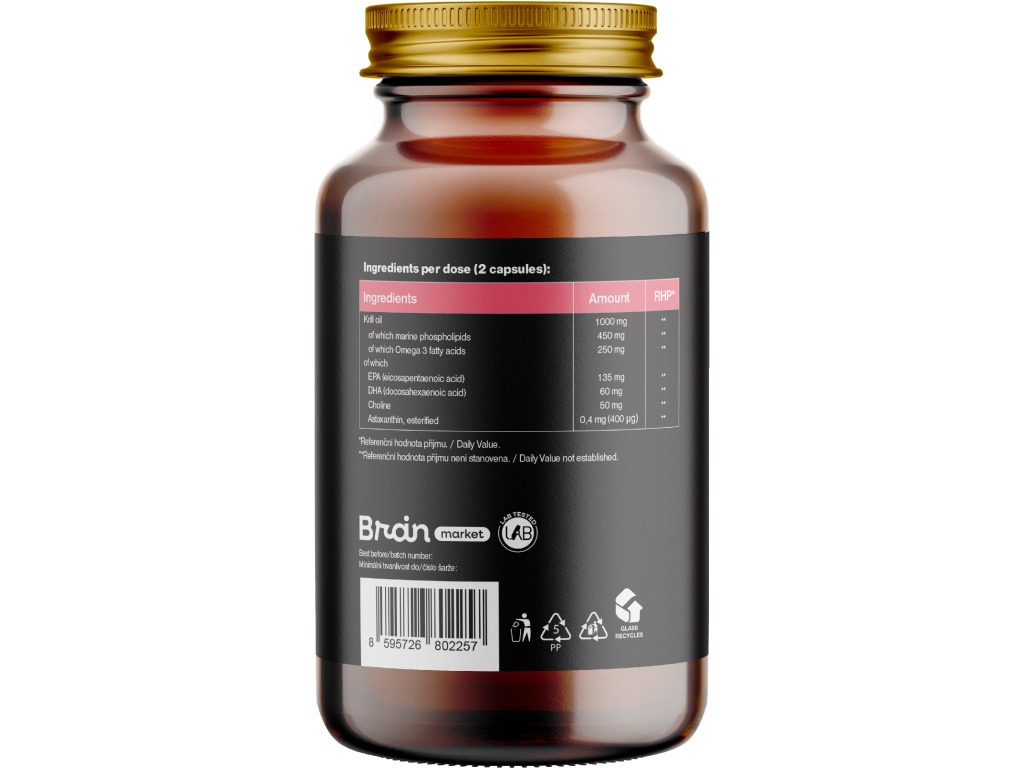 BrainMax Krill Oil s astaxanthinem, 500 mg, 100 softgel kapslí Obrázek