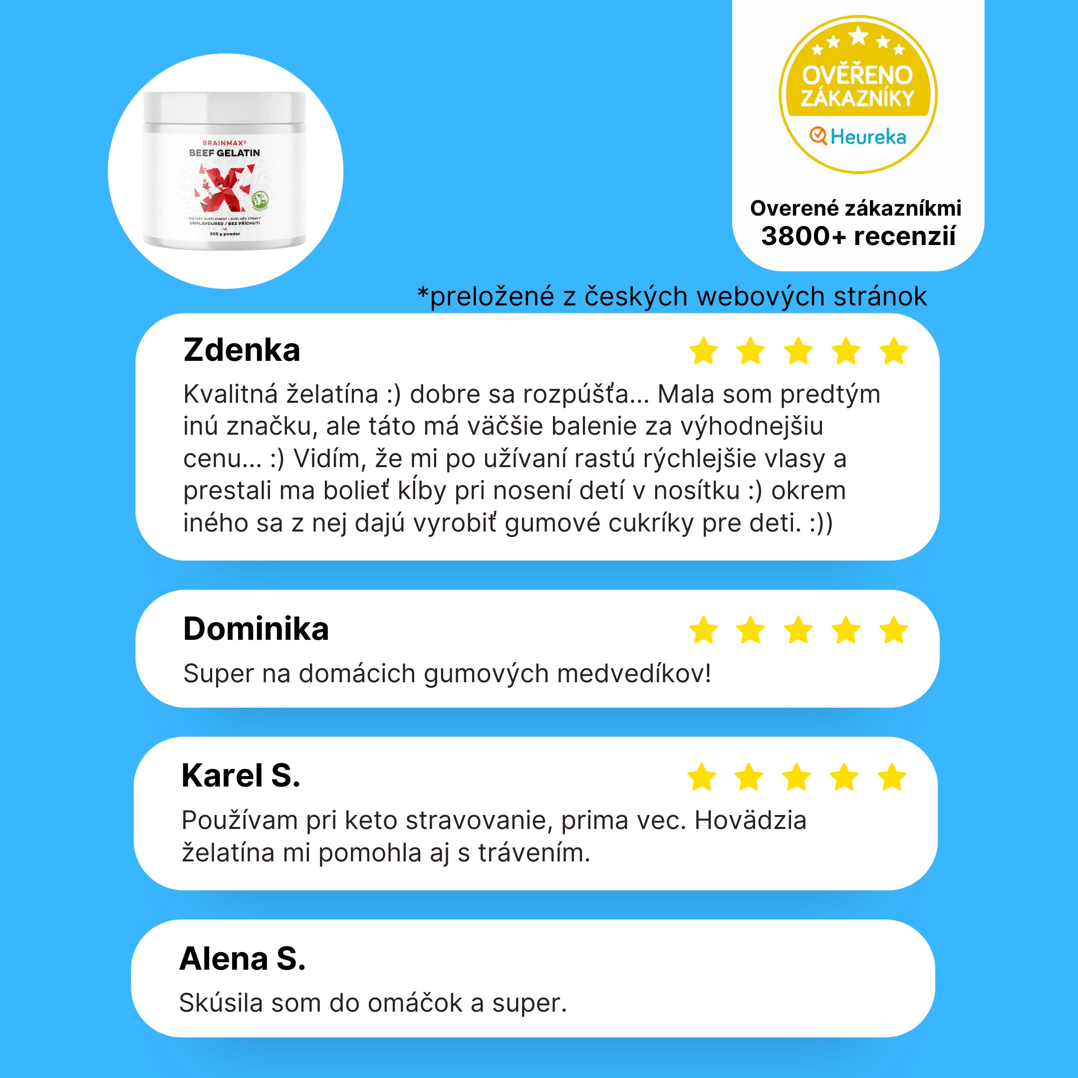 BrainMax Beef Gelatin, Grass-fed hovězí želatina, 500 g Obrázek