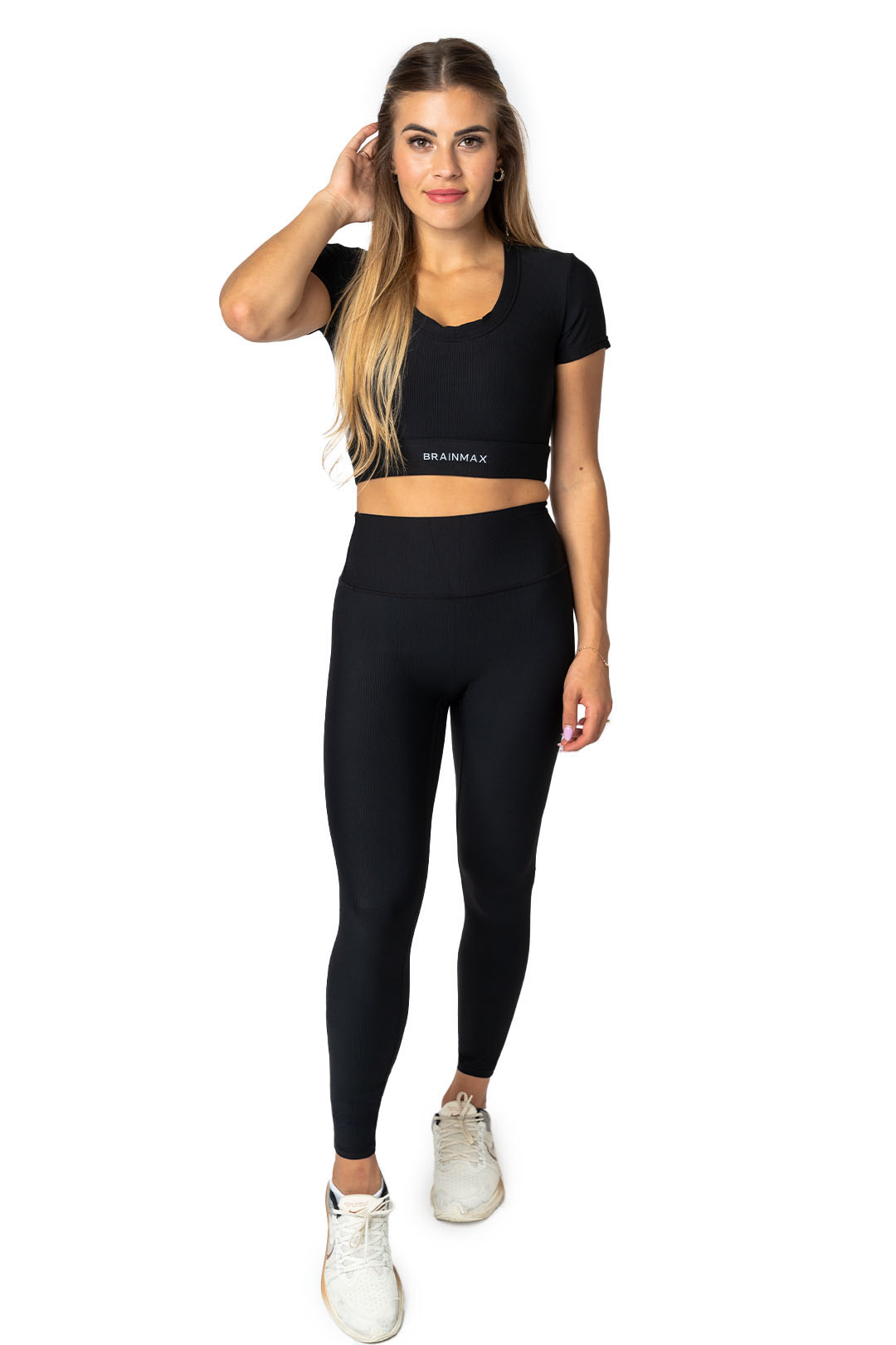 BrainMax magas derekú bordás leggings, egyszerű fekete Méret: XXL Obrázek