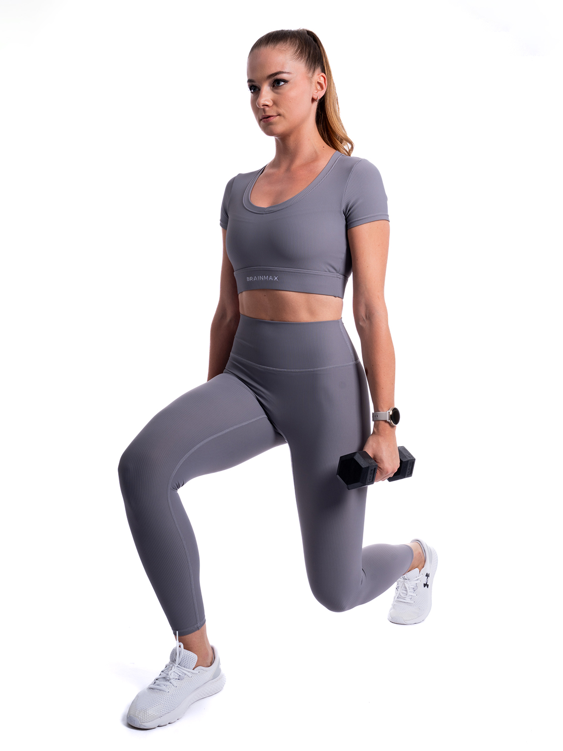 BrainMax magas derekú bordás leggings, egyszerű szürke Méret: XXL Obrázek