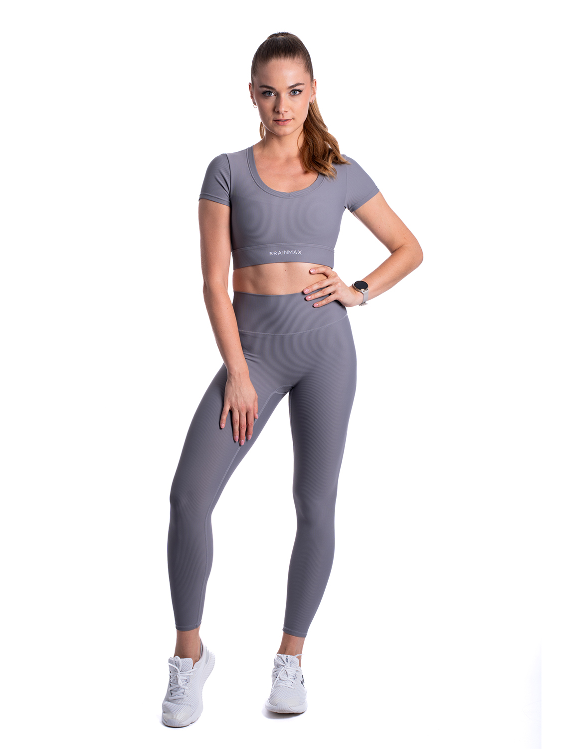 BrainMax magas derekú bordás leggings, egyszerű szürke Méret: XXL Obrázek