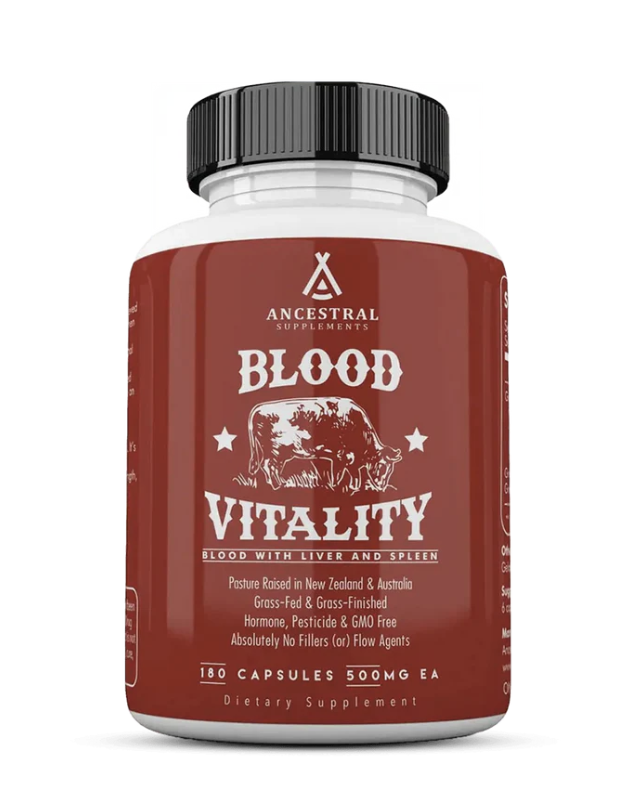 Ancestral Supplements Newtraceuticals, Grass-fed Beef Blood, hovězí krev, 180 kapslí, 30 dávek Výživový doplnok