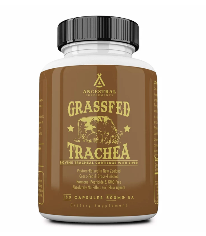 Ancestral Supplements Newtraceuticals, Grass-fed Beef Trachea, hovězí chrupavka, 180 kapslí, 30 dávek Výživový doplnok