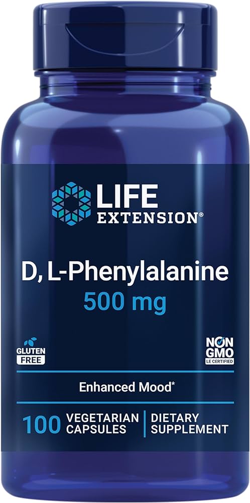 Life Extension, D, L-Phenylalanine, zlepšení nálady, 500 mg, 100 vegan kapslí Obrázek
