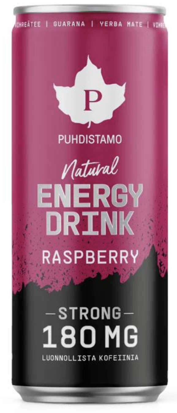 Puhdistamo Natural Energy Drink Raspberry Strong, Energetický drink, Malina, 330 ml Obrázek
