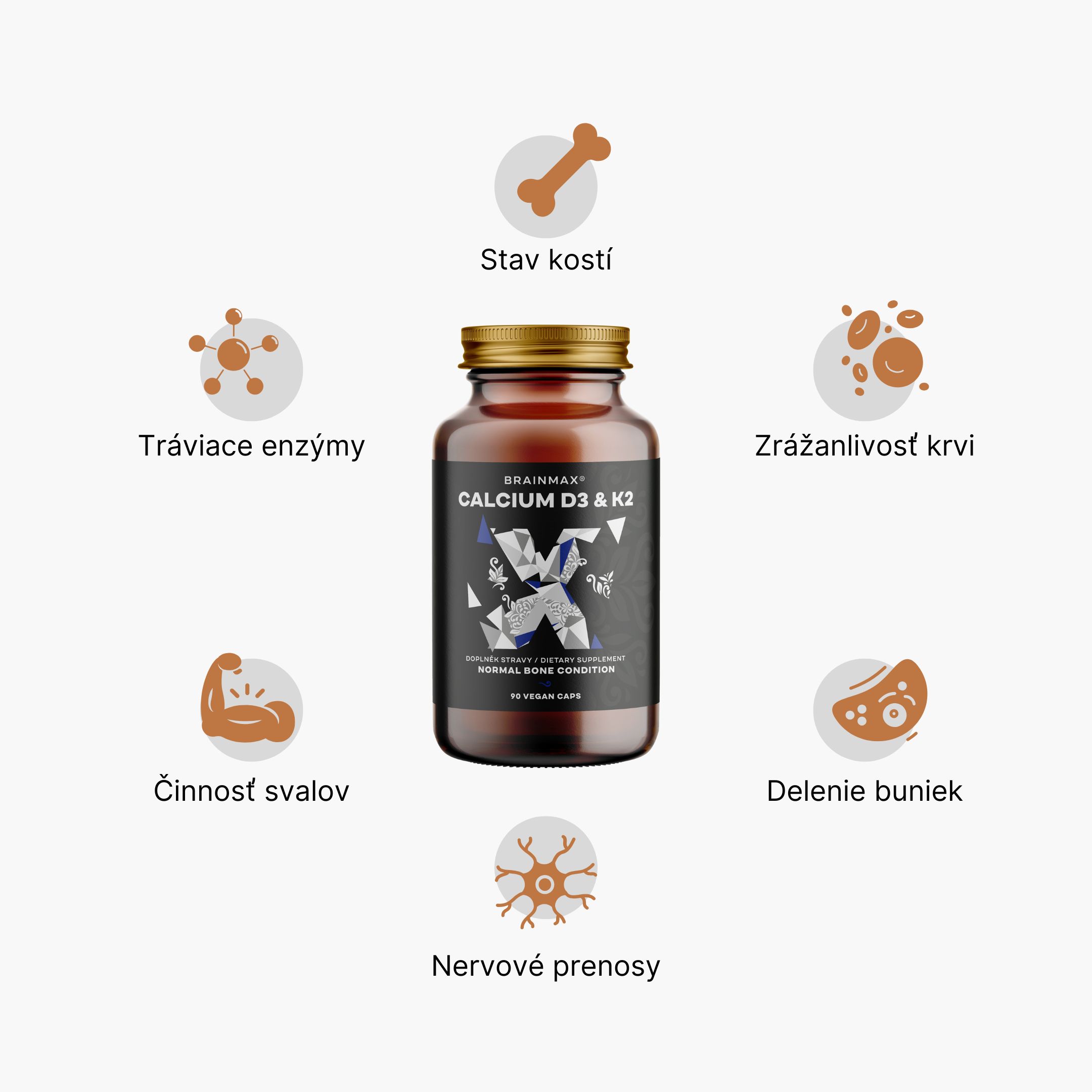BrainMax Calcium D3 & K2, vápník s vitamínem D3 & K2, 90 rostlinných kapslí Obrázek