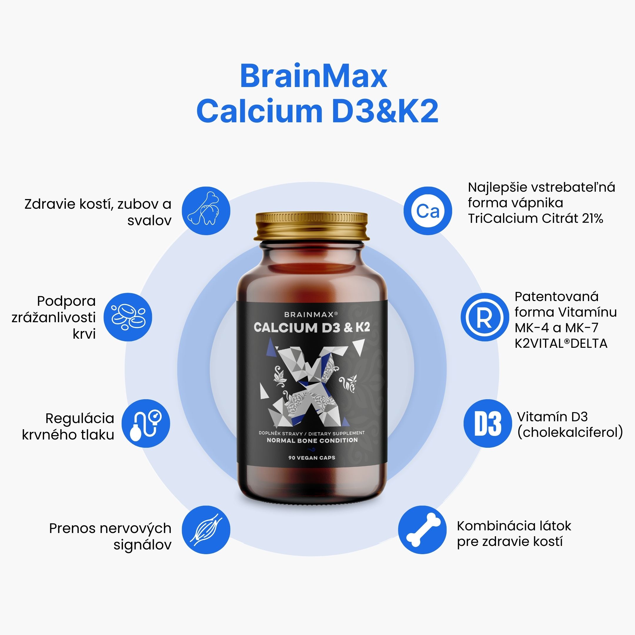 BrainMax Calcium D3 & K2, vápník s vitamínem D3 & K2, 90 rostlinných kapslí Obrázek