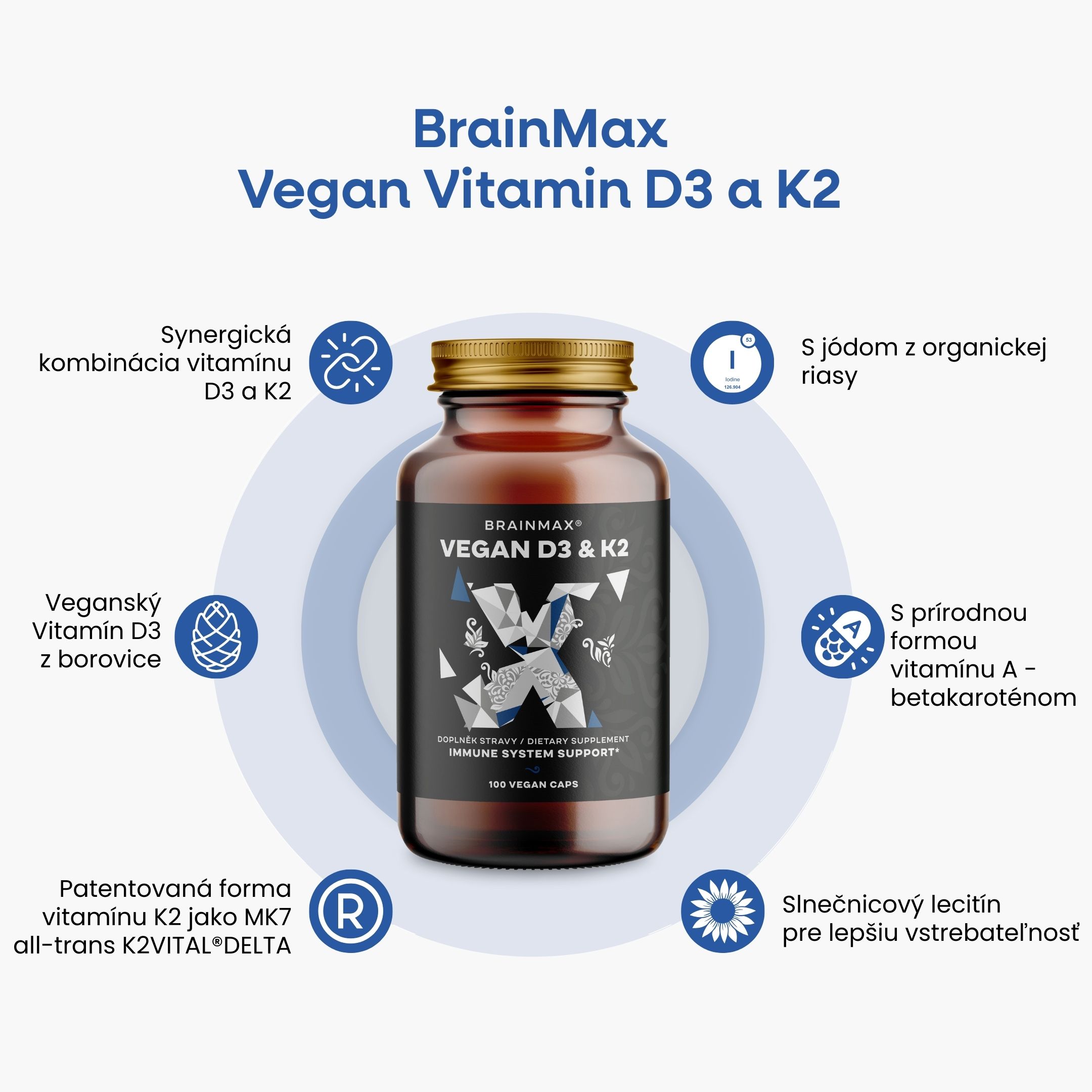 BrainMax Vegan Vitamin D3 & K2 4000 IU / K2 jako MK7 all-trans K2VITAL®DELTA 150 mcg, 100 rostlinných kapslí Obrázek