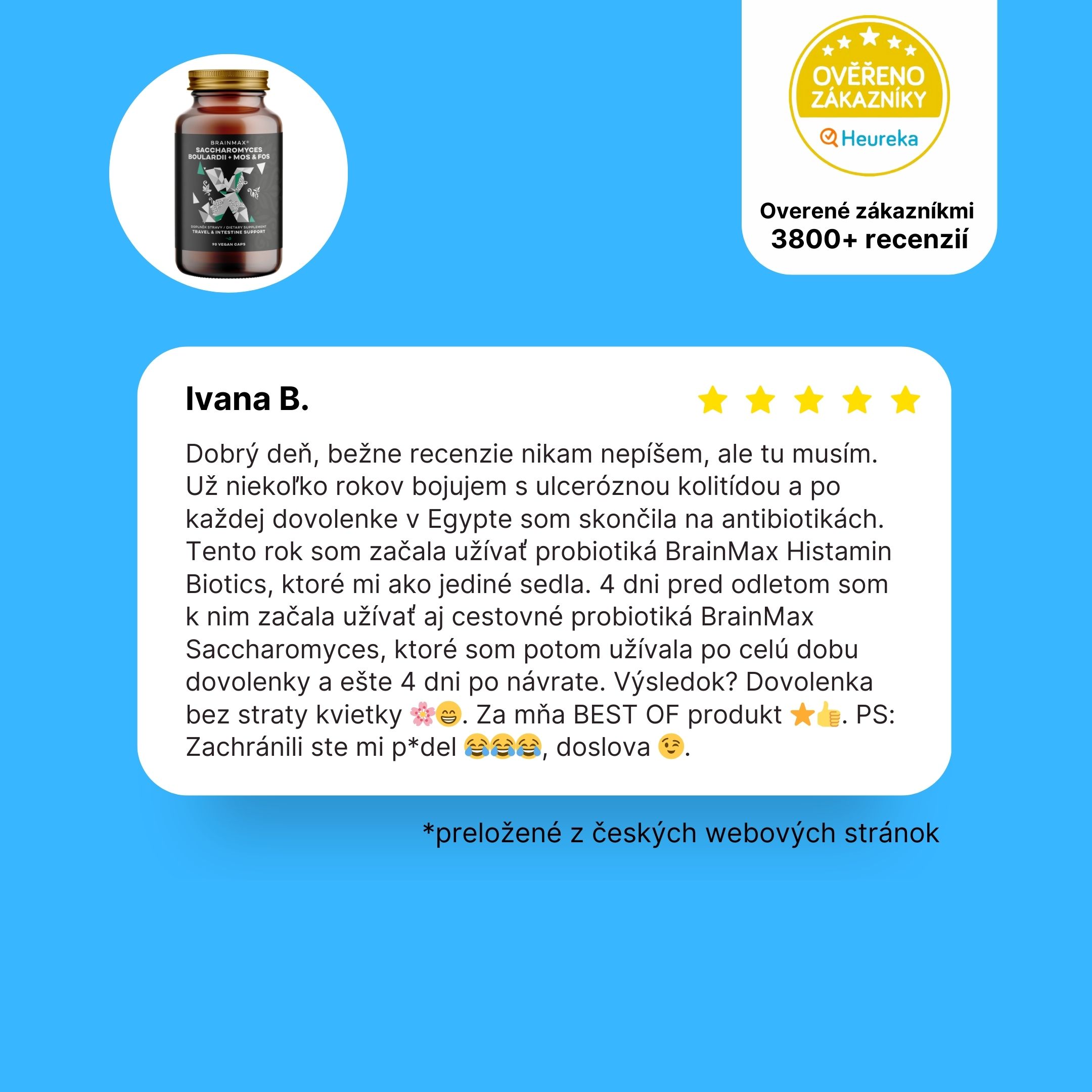 BrainMax Saccharomyces boulardii, Cestovní probiotika s MOS & FOS, 90 rostlinných kapslí Obrázek