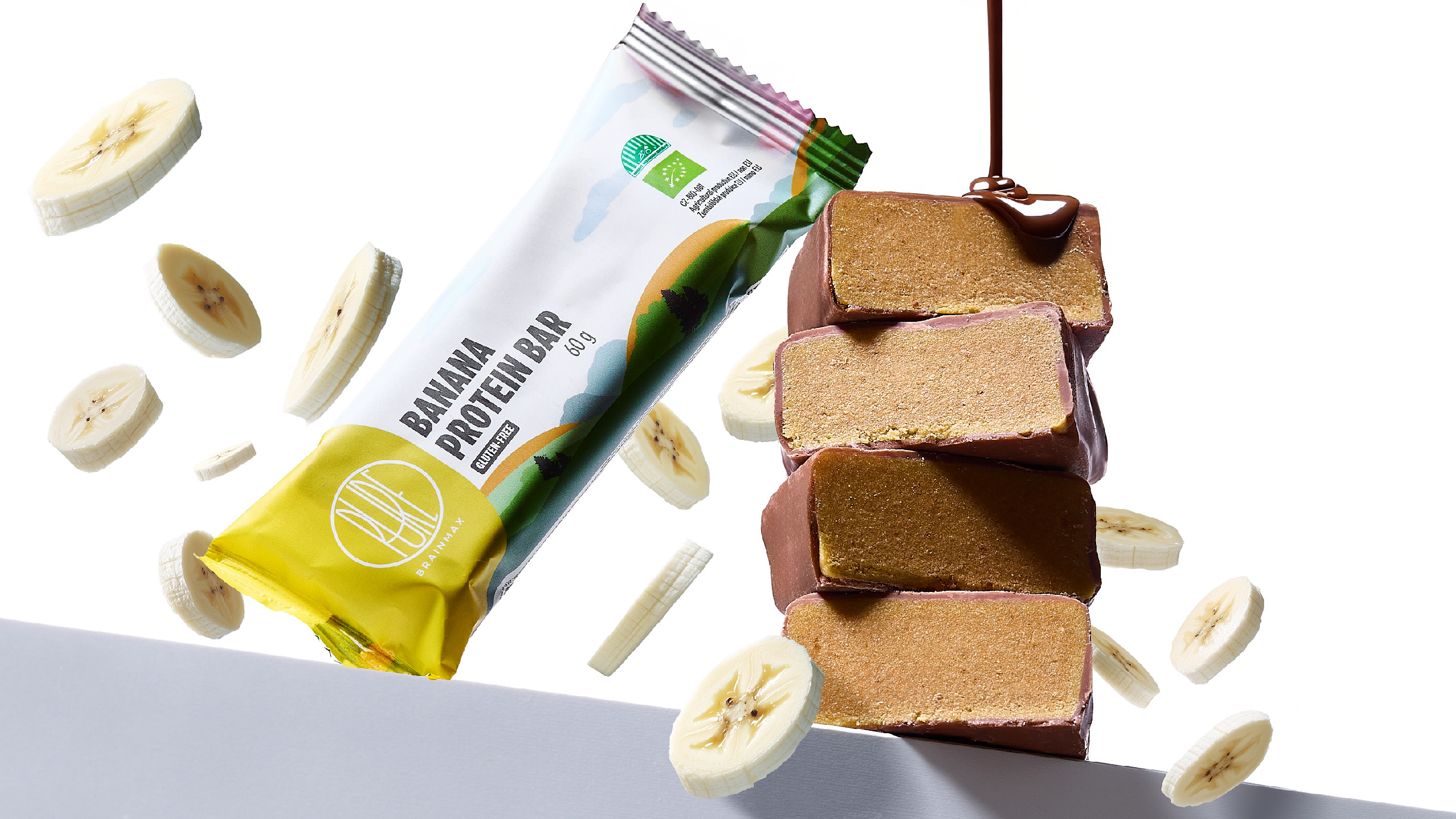 BrainMax Pure Protein Bar, Proteinová tyčinka, Banán, BIO, 60 g Obrázek