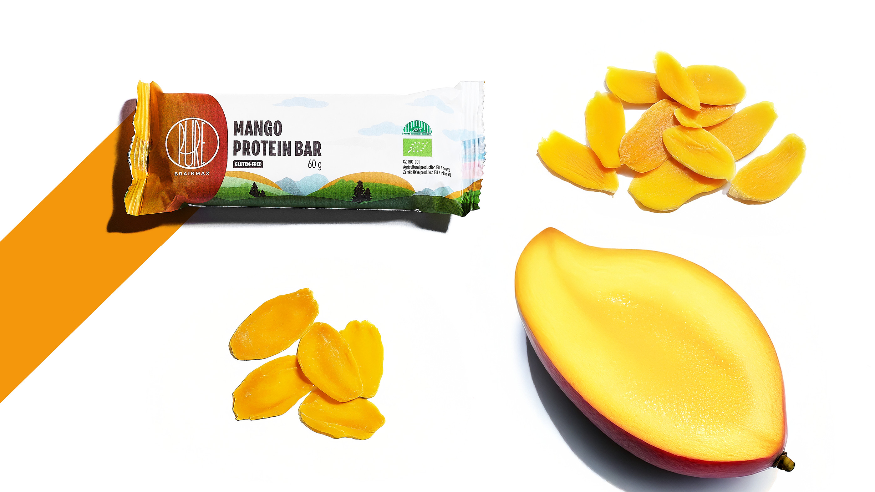BrainMax Pure Protein Bar, Proteinová tyčinka, Mango, BIO, 60 g Obrázek