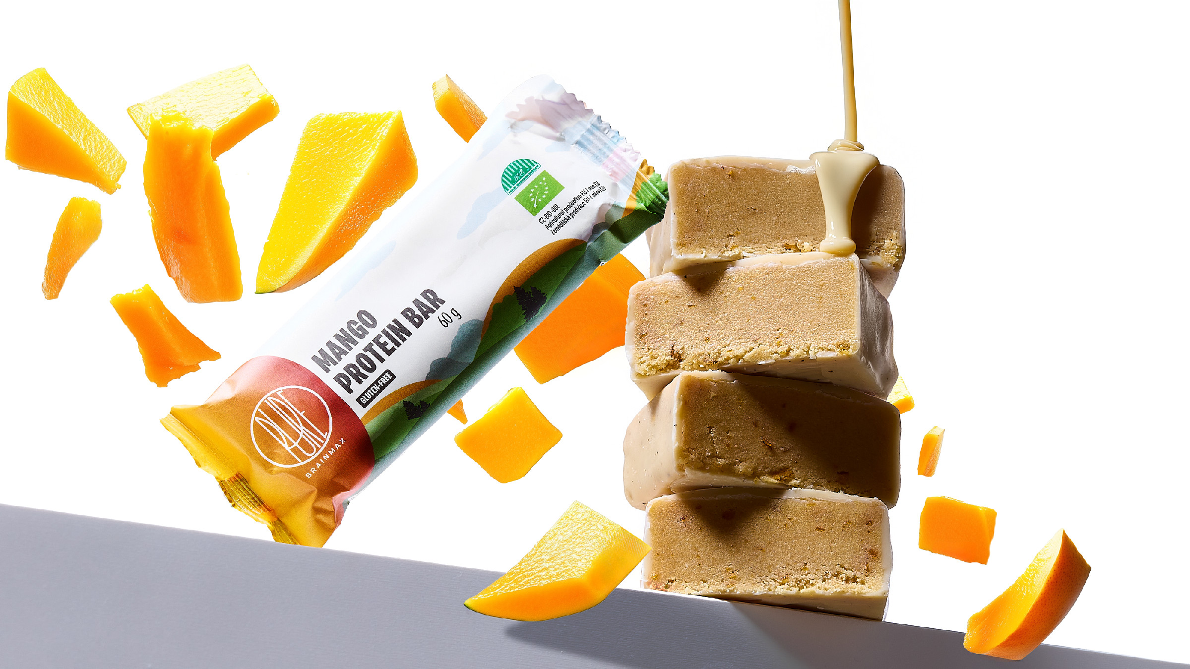 BrainMax Pure Protein Bar, Proteinová tyčinka, Mango, BIO, 60 g Obrázek