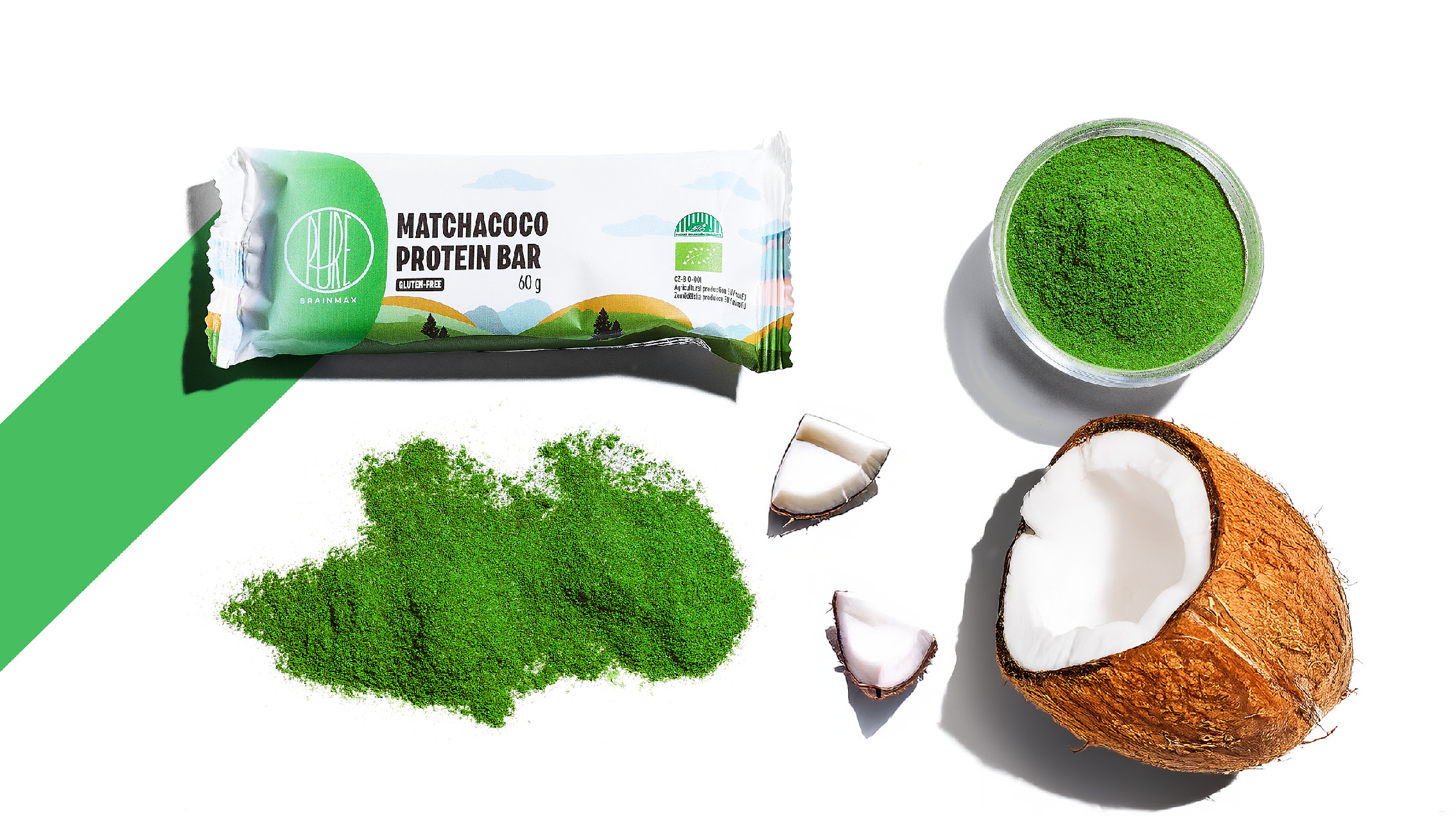 BrainMax Pure Protein Bar, Proteinová tyčinka, MatchaCoco, BIO, 60 g Obrázek