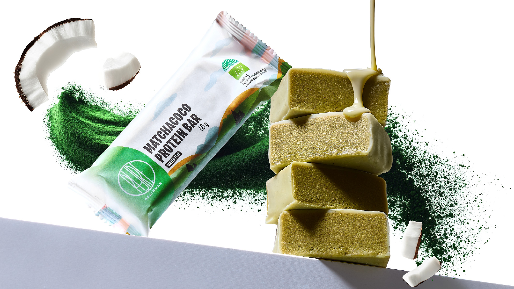 BrainMax Pure Protein Bar, Proteinová tyčinka, MatchaCoco, BIO, 60 g Obrázek