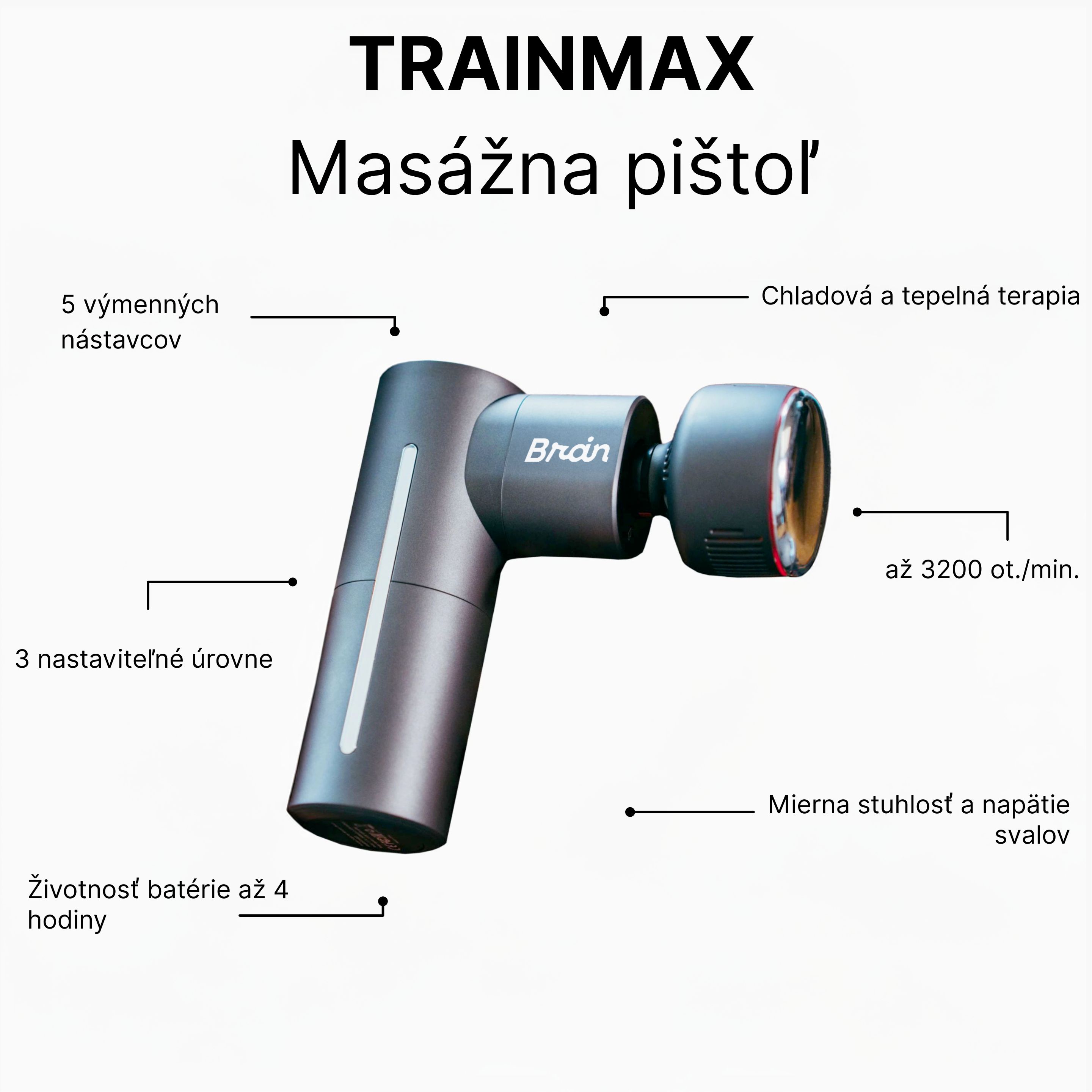 TrainMax masážní pistole malá, tepelná a chladová terapie Obrázek