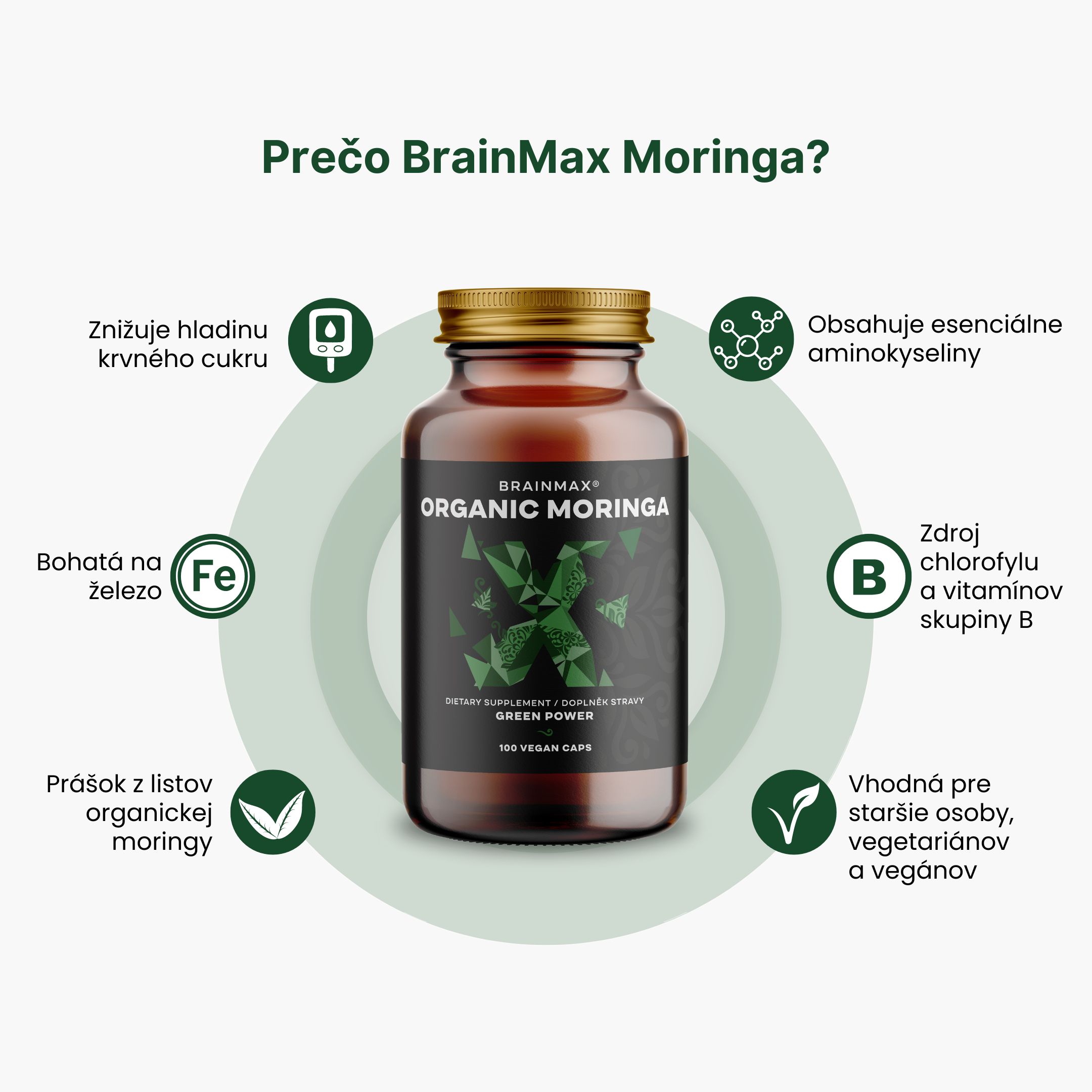 BrainMax Moringa 500 mg, BIO, 100 rostlinných kapslí Obrázek
