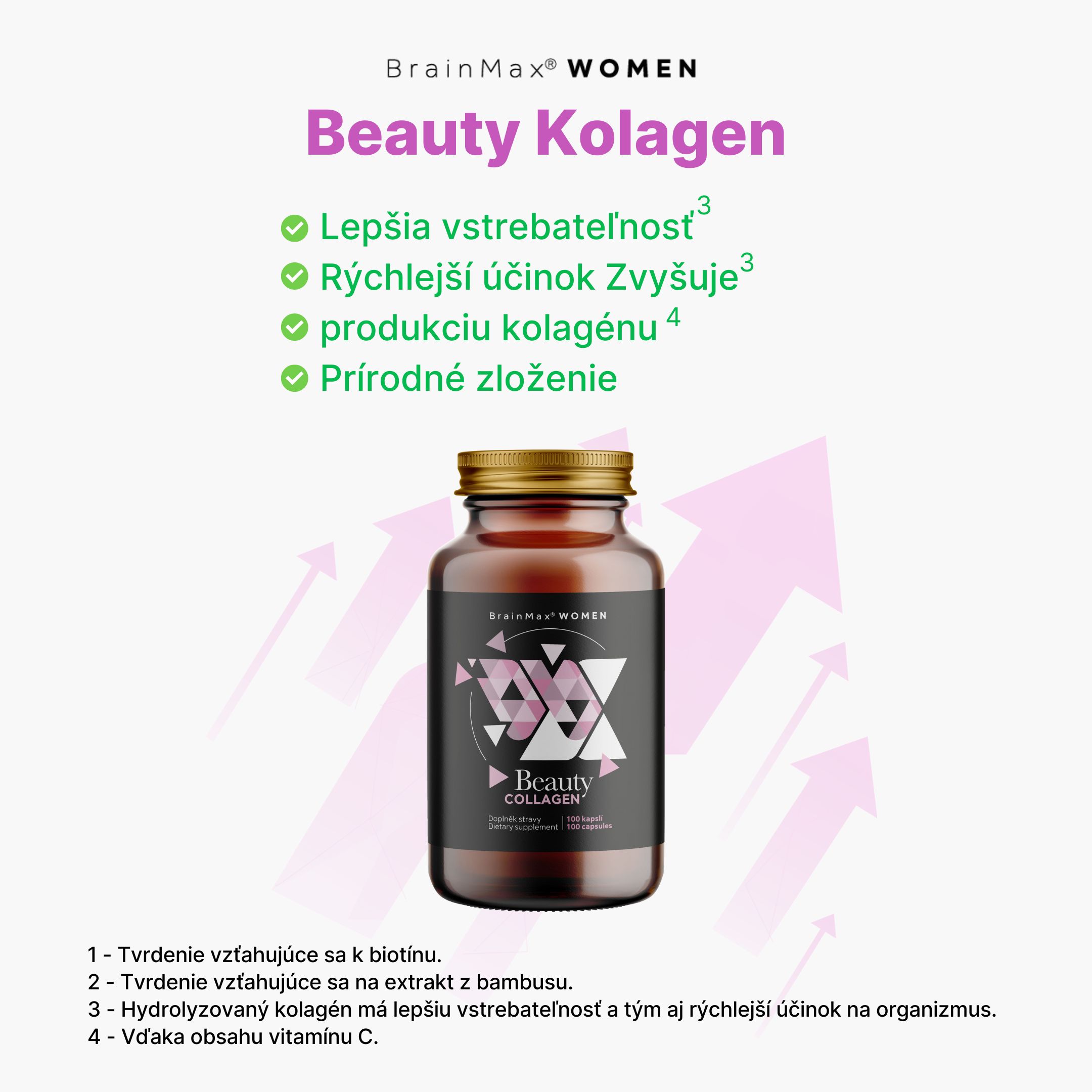 BrainMax Women Beauty Fish Collagen, mořský rybí kolagen Naticol®, 2400 mg, 100 rostlinných kapslí Obrázek