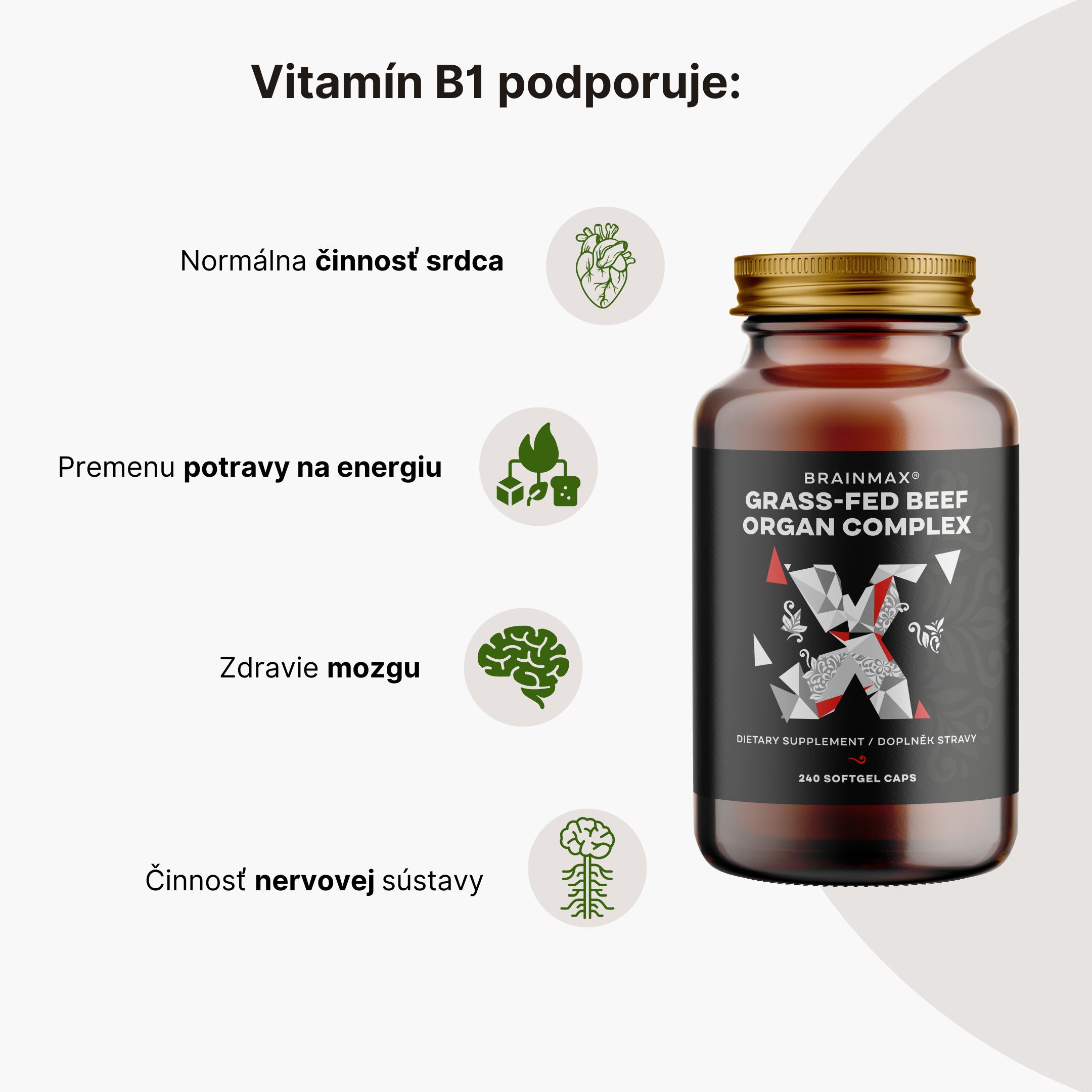 BrainMax Grass-Fed Beef Organ complex, hovězí orgány, 240 kapslí Obrázek