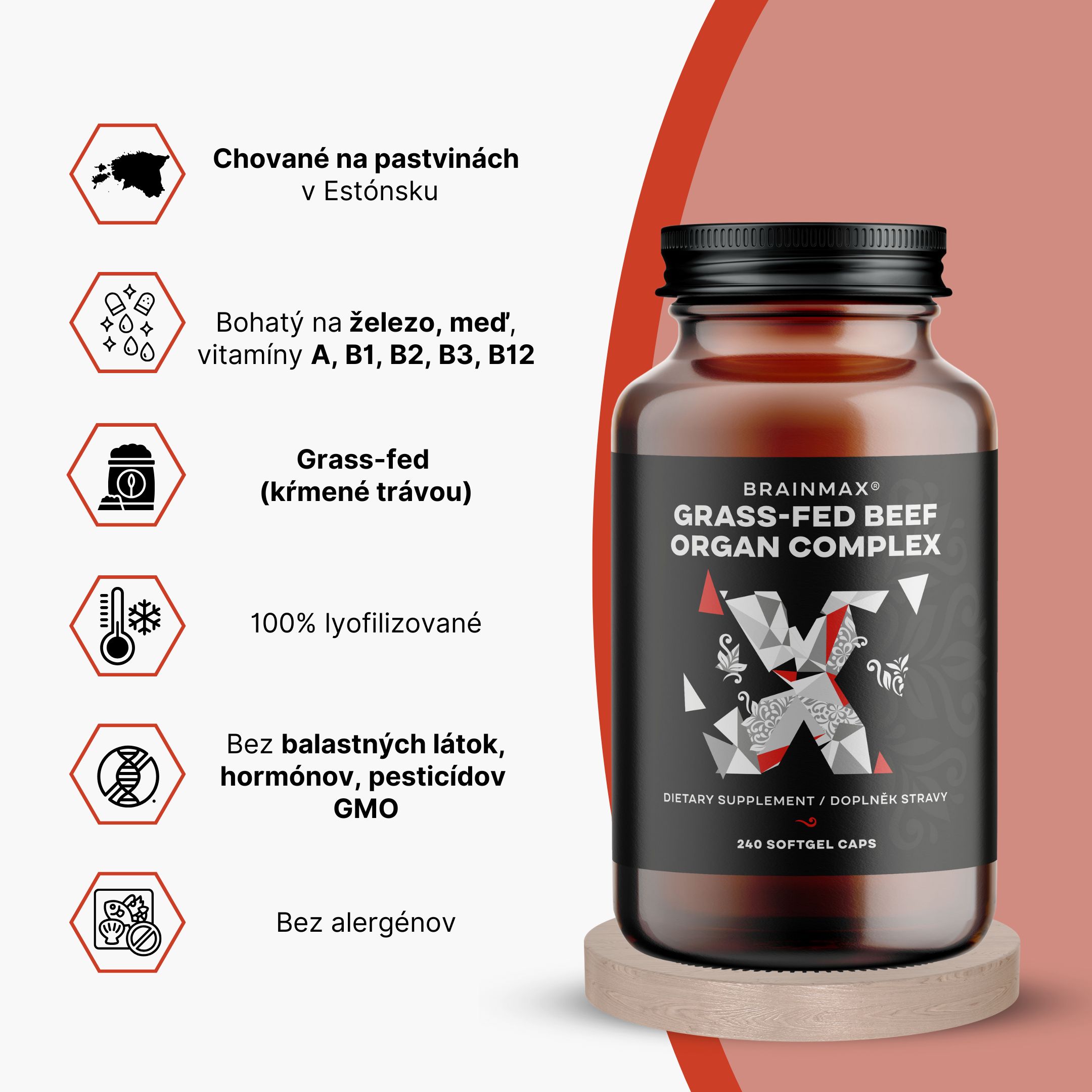BrainMax Grass-Fed Beef Organ complex, hovězí orgány, 240 kapslí Obrázek
