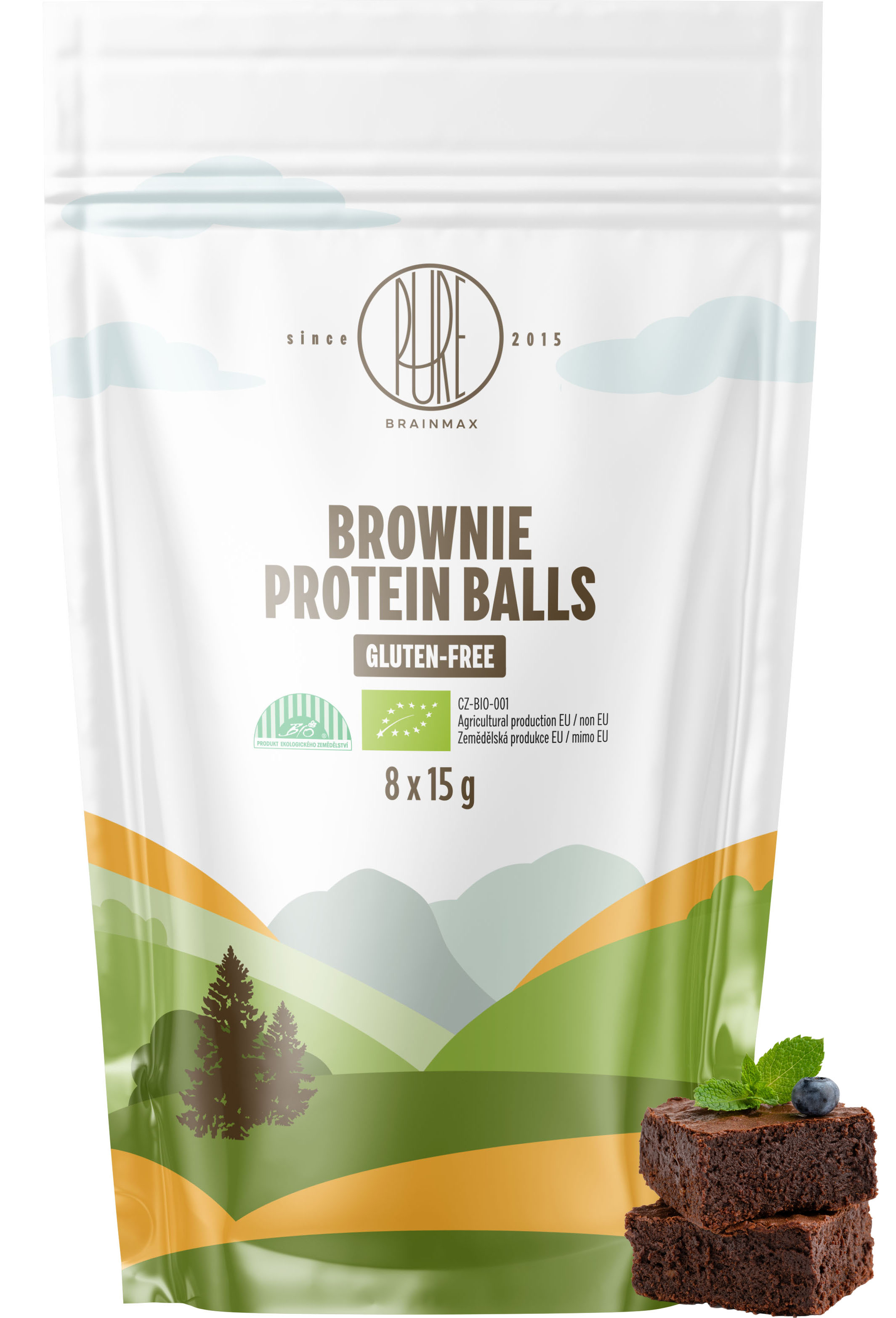 BrainMax Pure Protein Balls Brownie, Proteinové kuličky, Brownie, BIO, 8 ks Obrázek