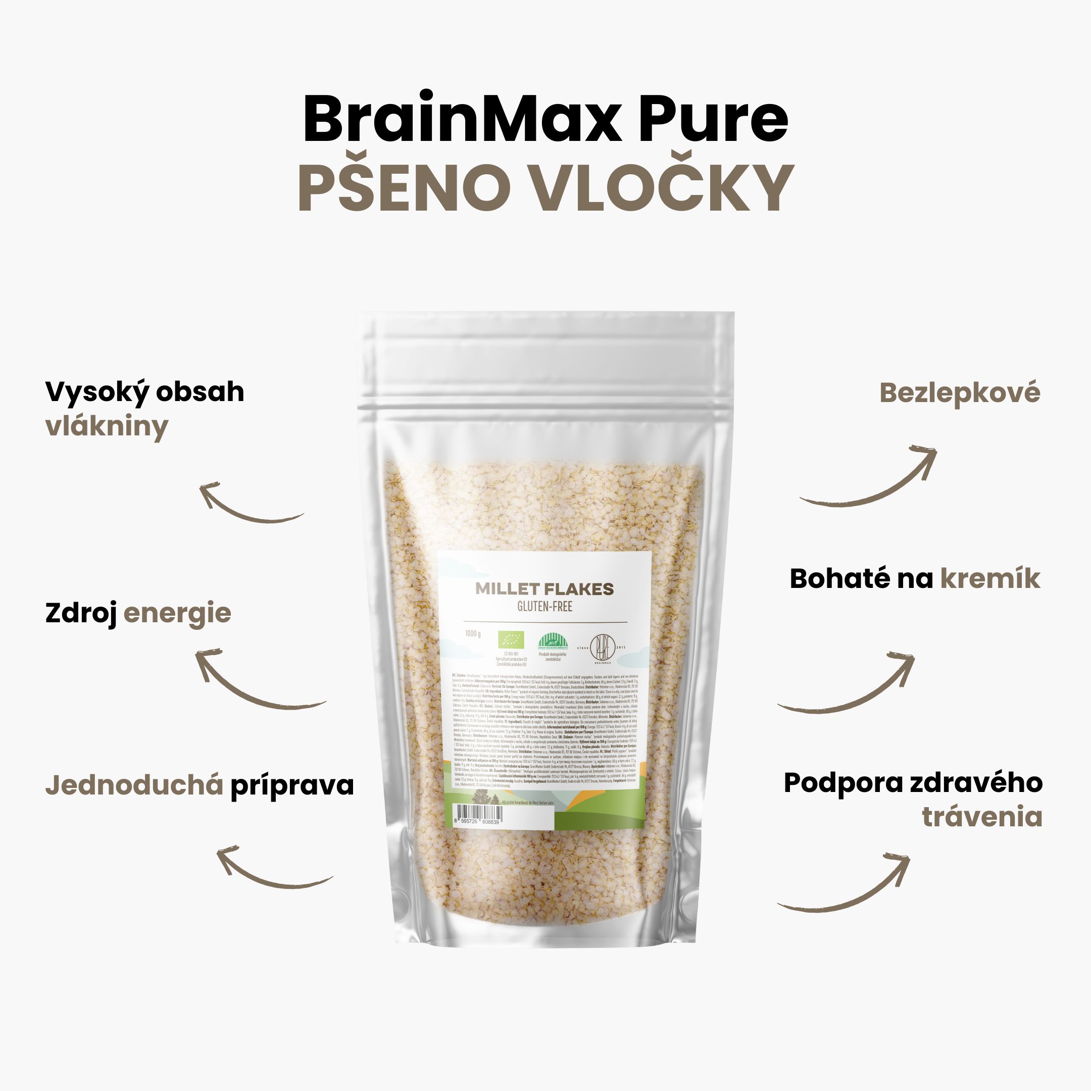 BrainMax Pure Jáhlové vločky, BIO, 1000 g Obrázek
