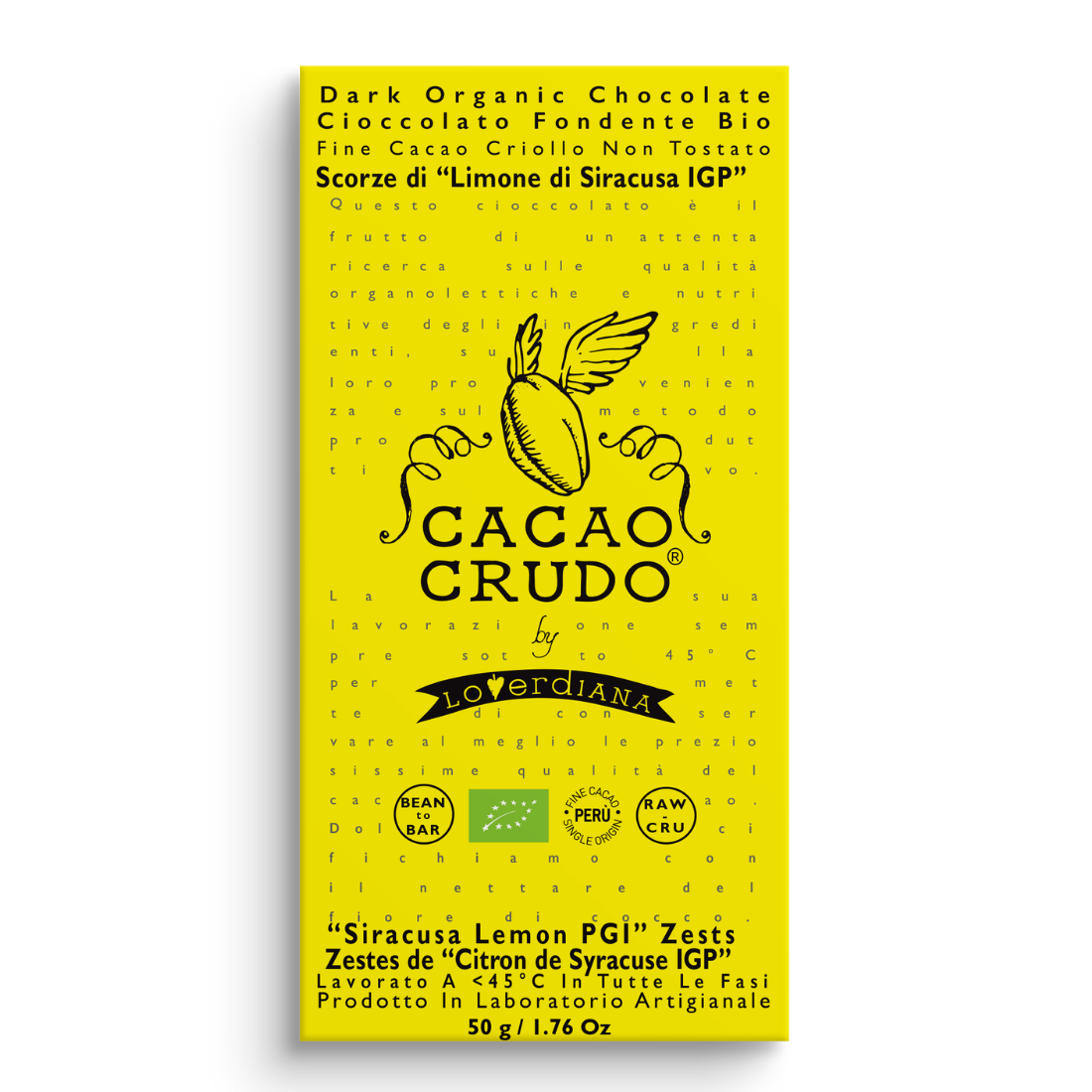 Cacao Crudo Raw Étcsokoládé citromhéjjal, 50 g