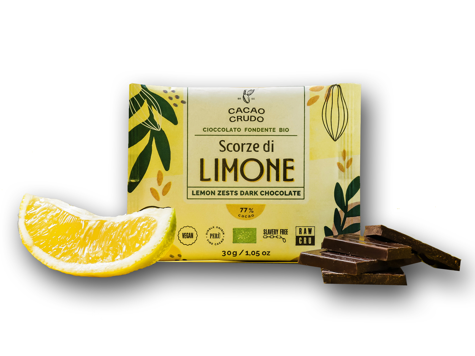 Cacao Crudo Raw Étcsokoládé citromhéjjal, BIO, 30 g