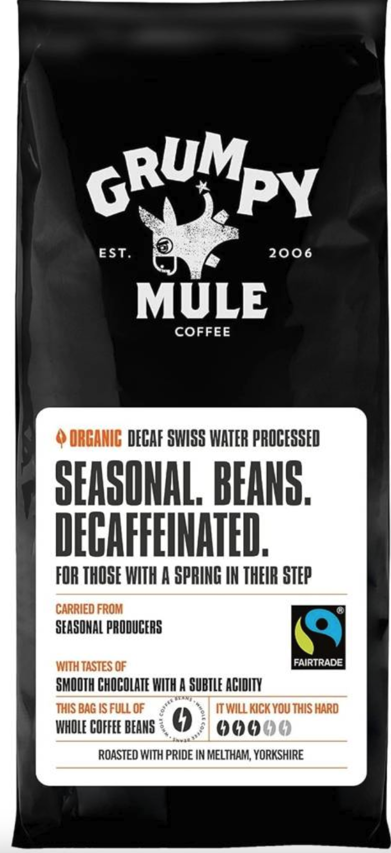 Grumpy Mule - BIO zrnková káva bez kofeinu Arabica, 227 g Obrázek