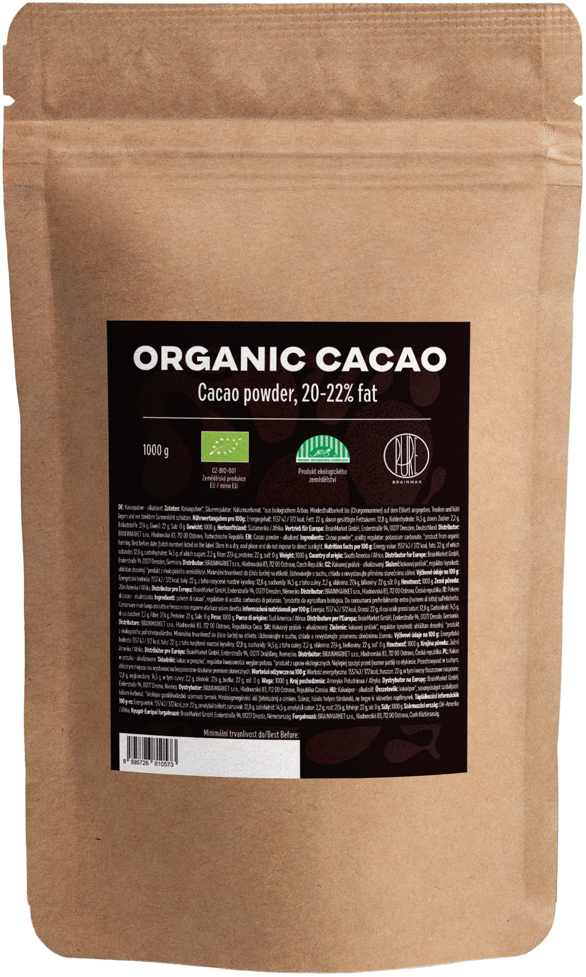 BrainMax Pure Cacao, kakao, BIO Hmotnost: 500 g Obrázek