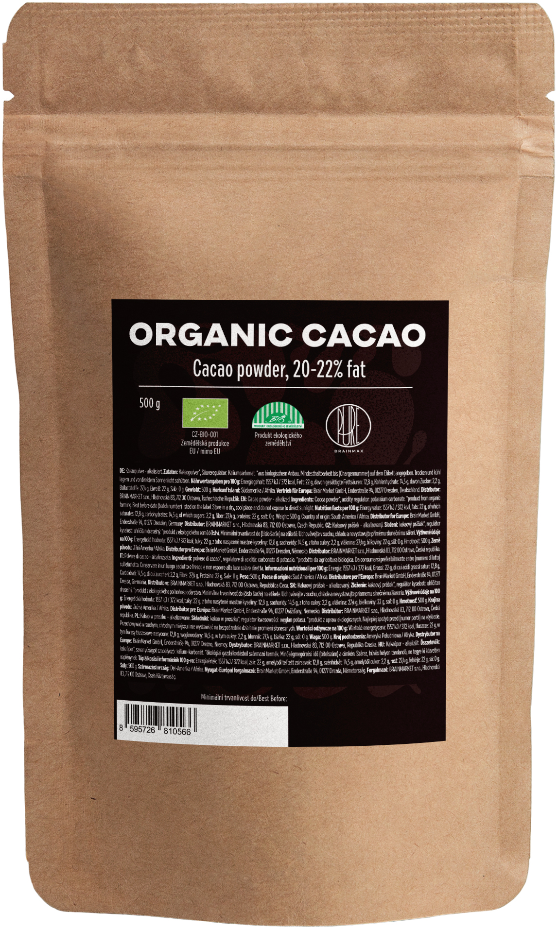 BrainMax Pure Cacao, kakao, BIO Hmotnost: 1000 g Obrázek
