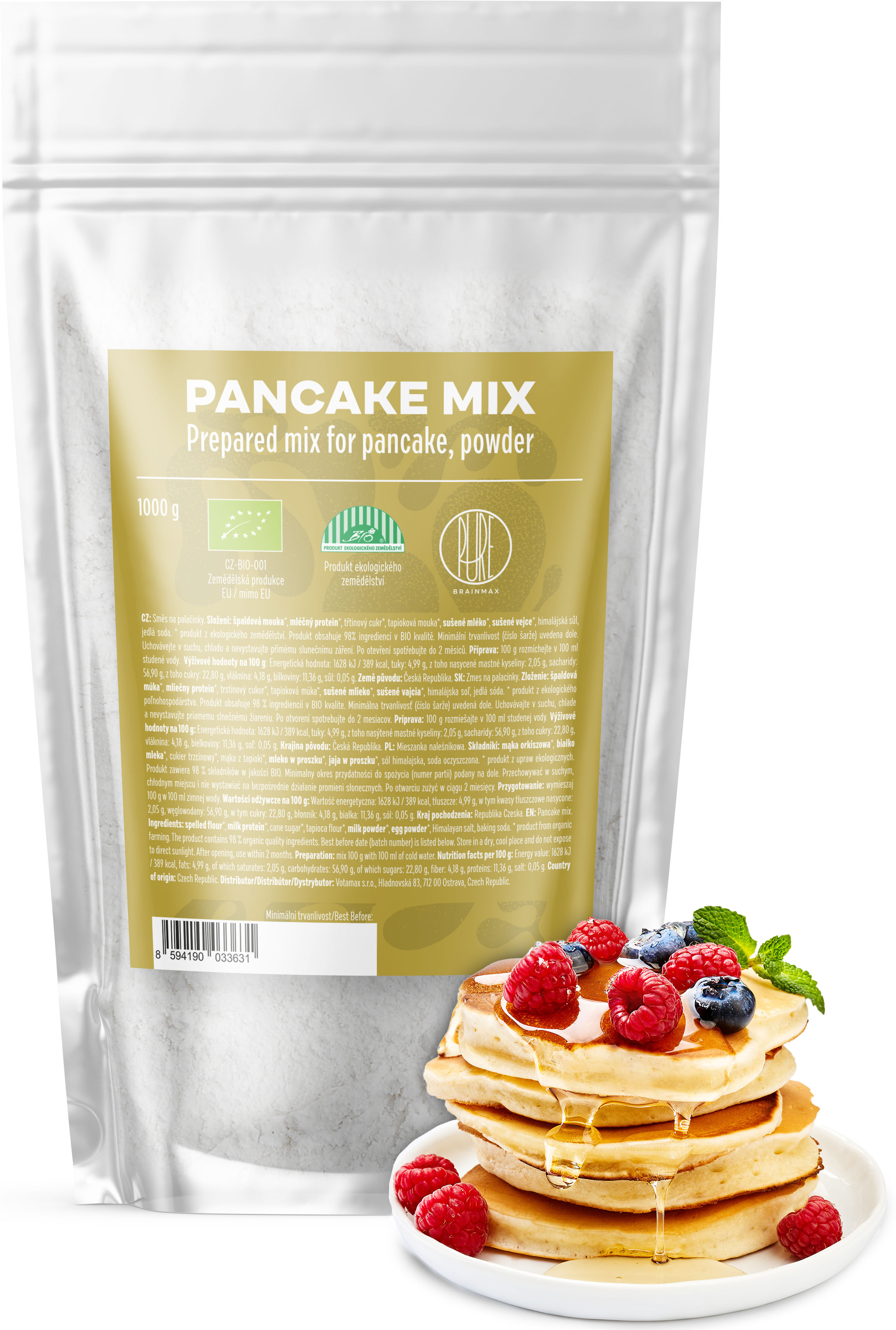 BrainMax Pure Pancake Mix, Směs na lívance, BIO, 1000 g// EXP.